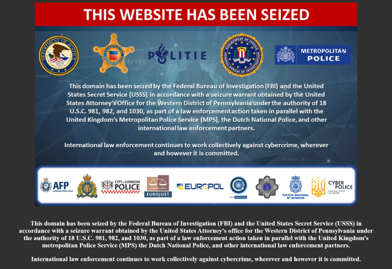 Internet users who go to ispoof.cc now see a notice that it has been seized by law enforcement.