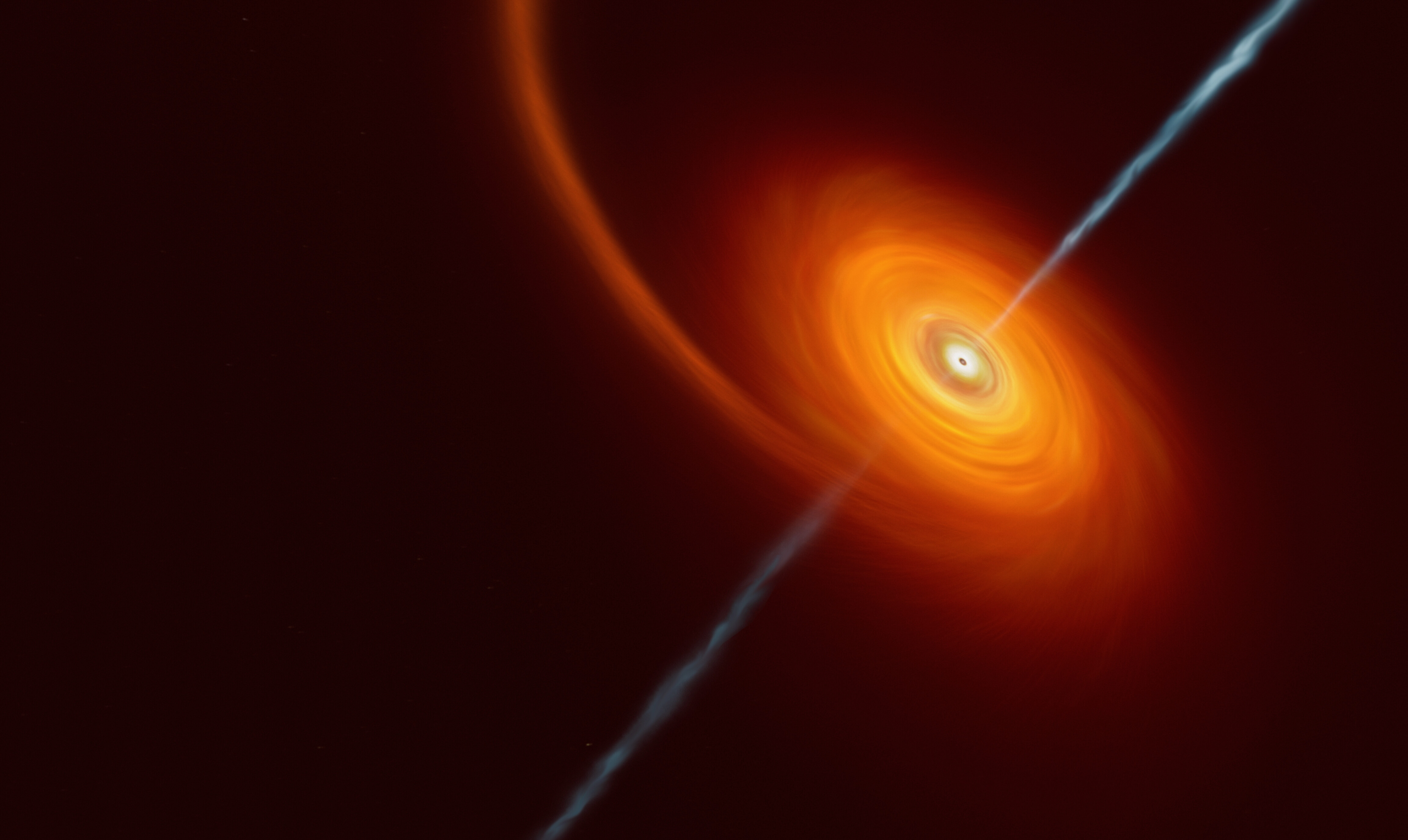 A star being squeezed by the intense gravitational pull of the black hole