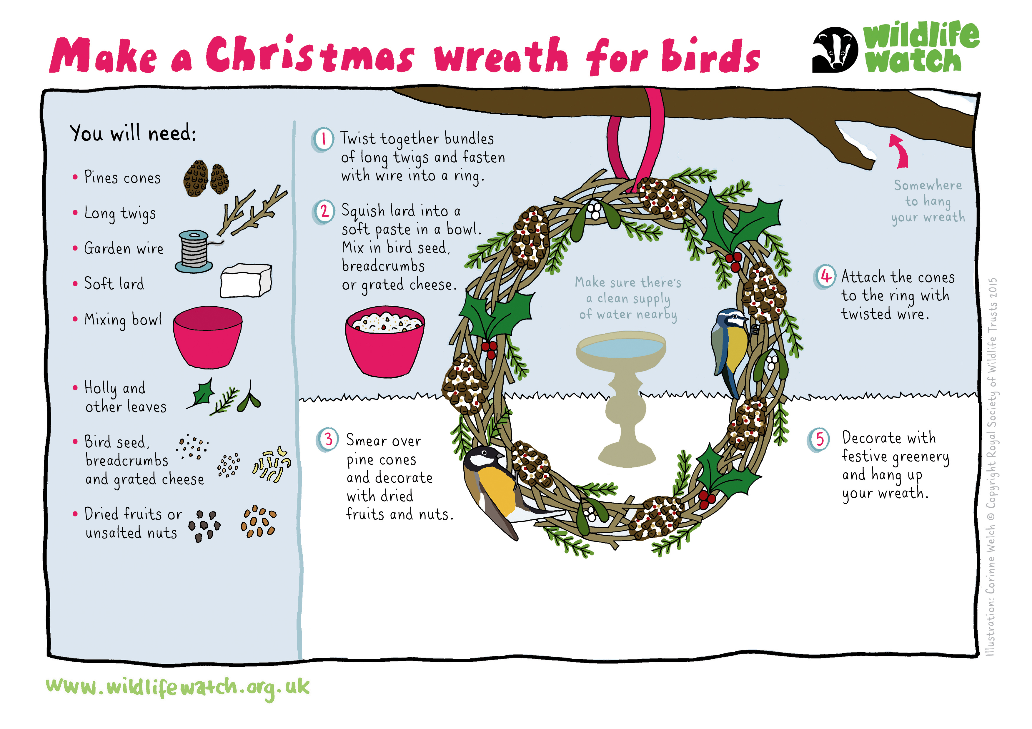 Page on how to make a christmas wreath for birds (The Wildlife Trusts/PA)