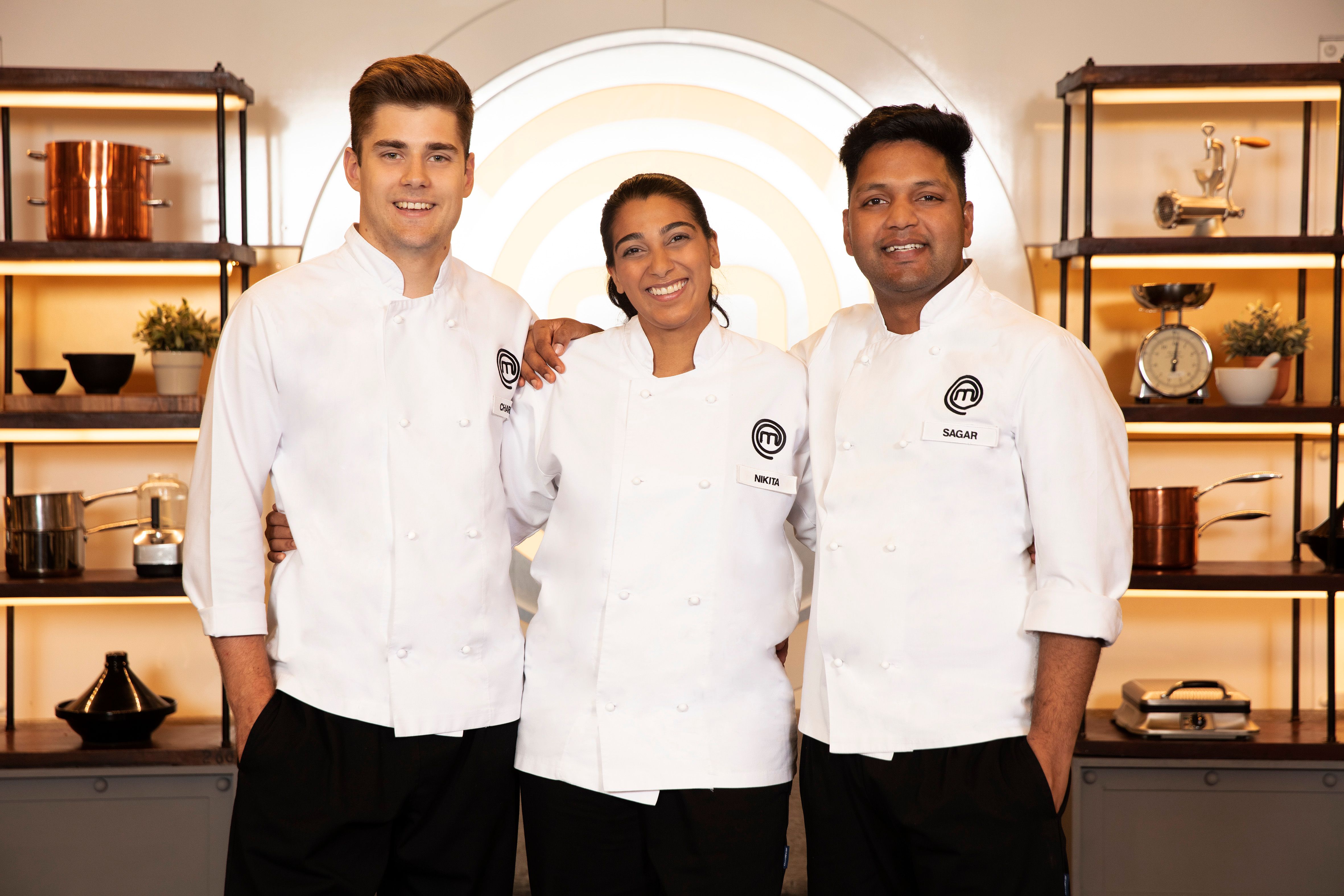 MasterChef finalists Charlie, Nikita and Sagar 