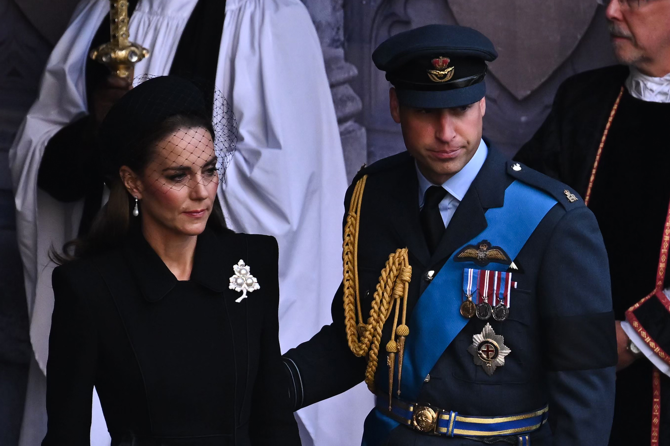 The Prince and Princess of Wales leave after a service for the reception of Queen Elizabeth II's coffin at Westminster Hall