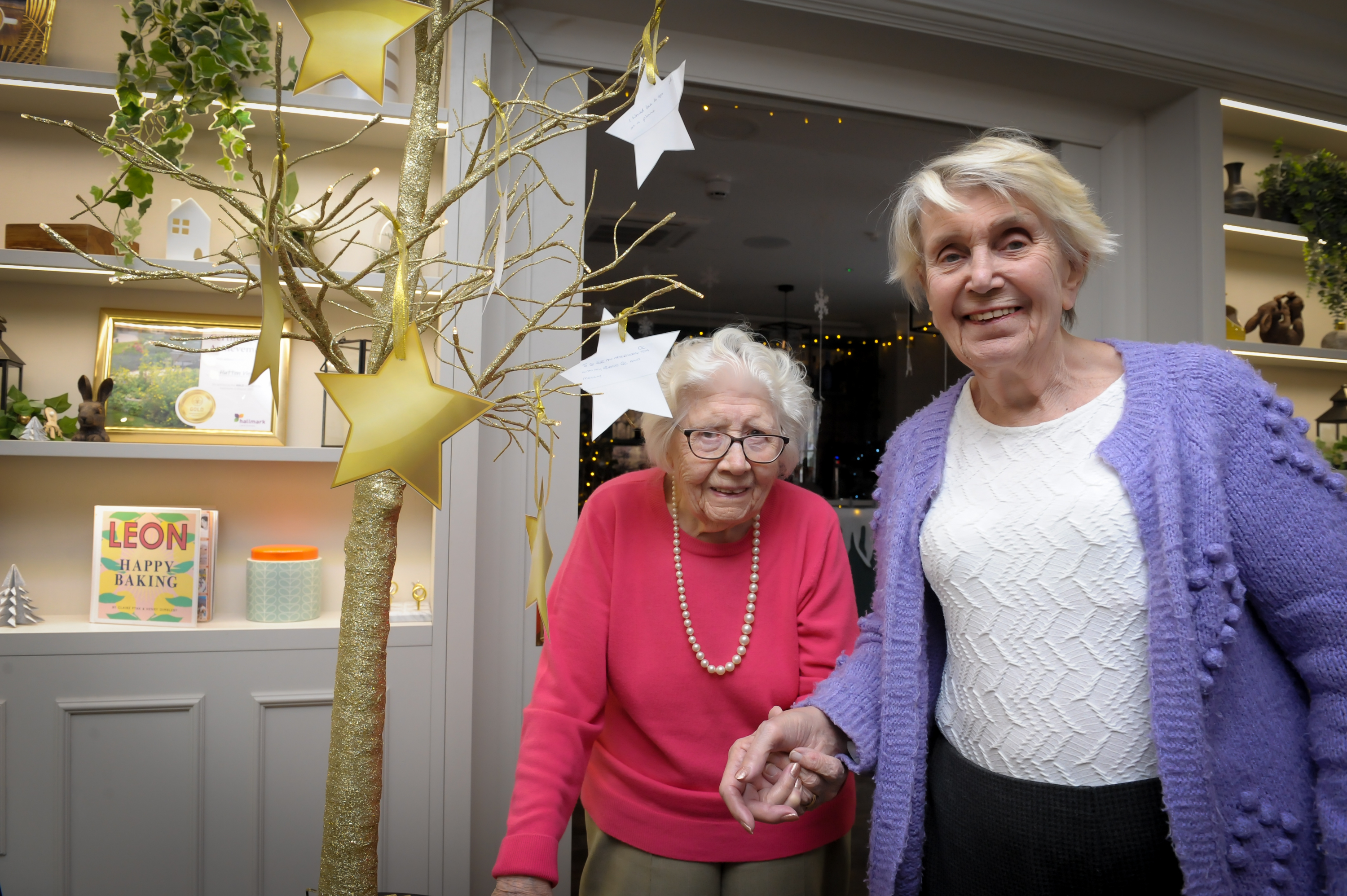 Residents at Hutton View care home hang wishes on a Christmas tree (Hutton View/PA)