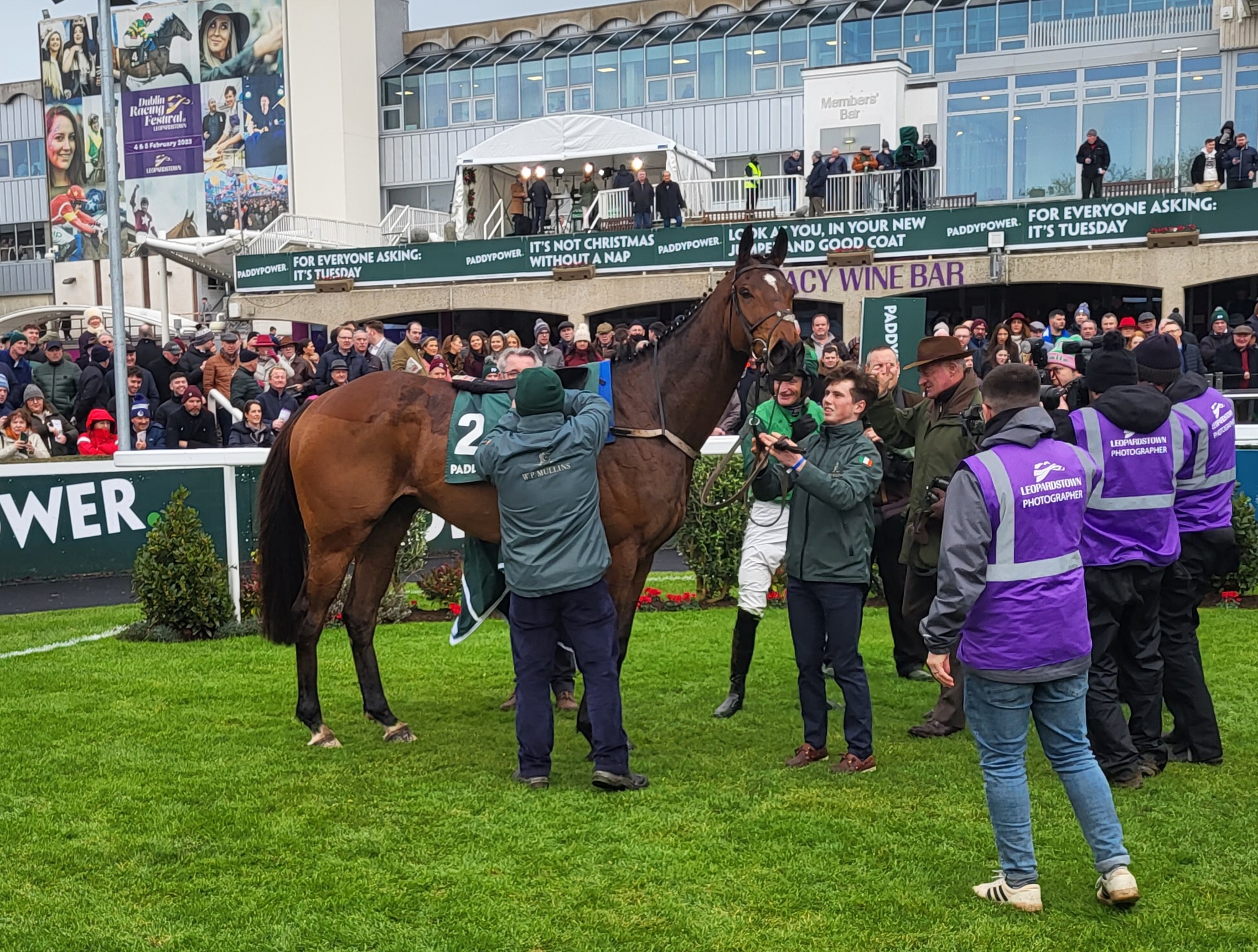 Blue Lord in the Leopardstown winner's enclosure