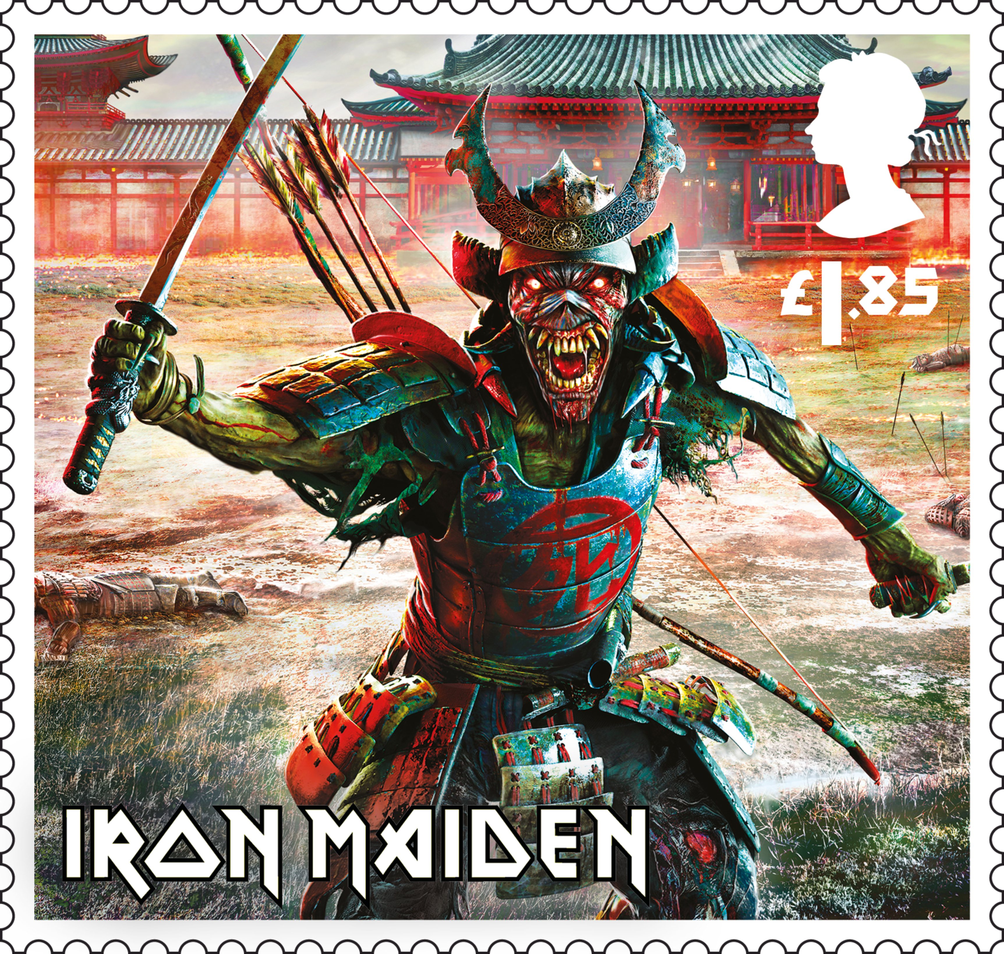 The stamps show four notorious Eddie artworks, including the latest addition featuring Eddie as a samurai warrior from the recent Senjutsu album. 