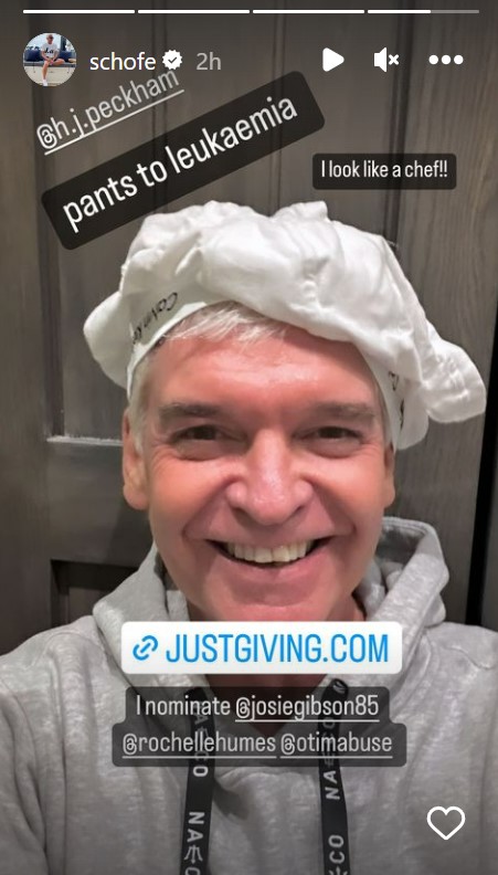 Philip Schofield posing with pants on head on Instagram stories