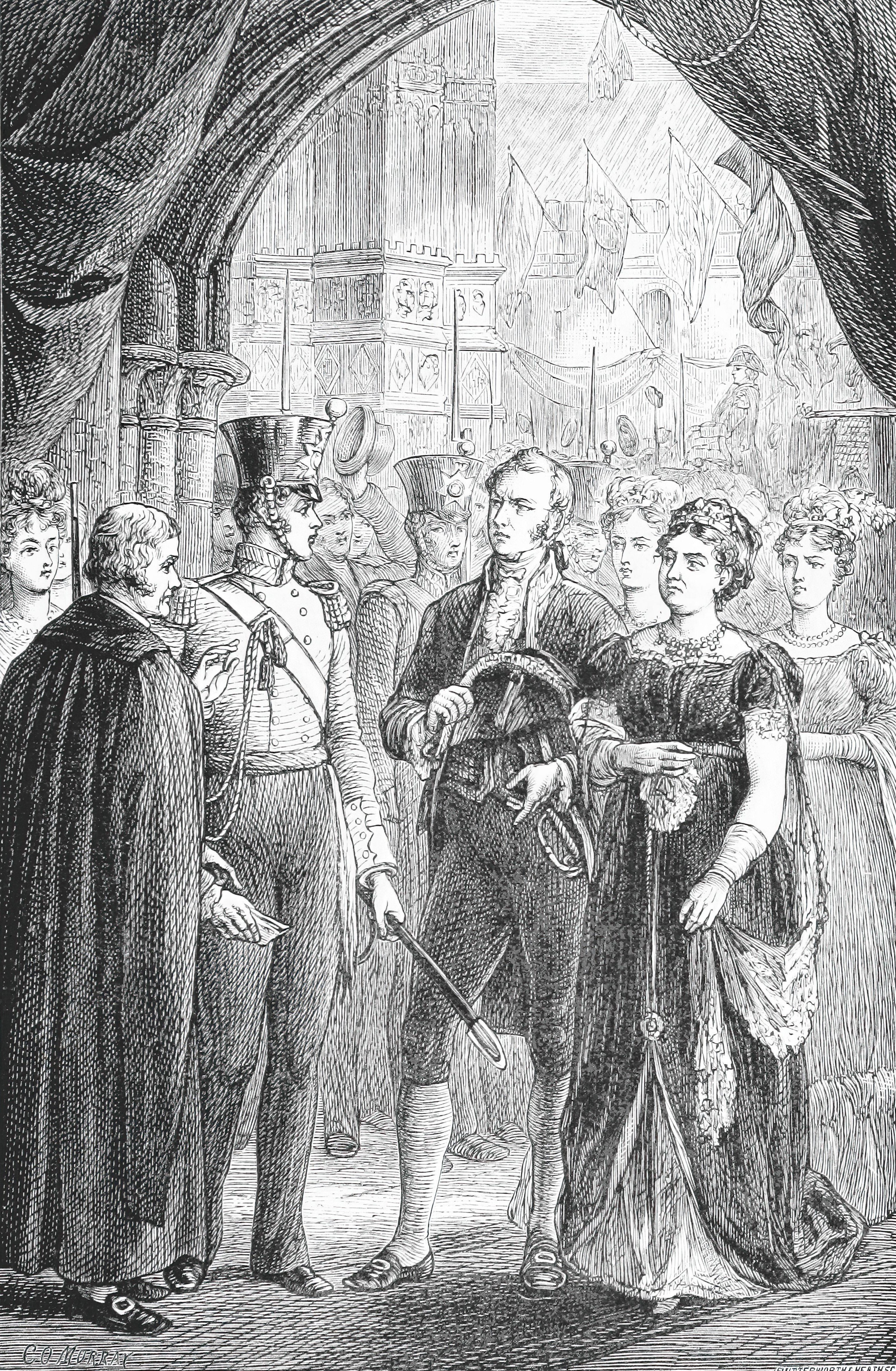 Queen Caroline demanding entry to the Abbey at the coronation of George IV 