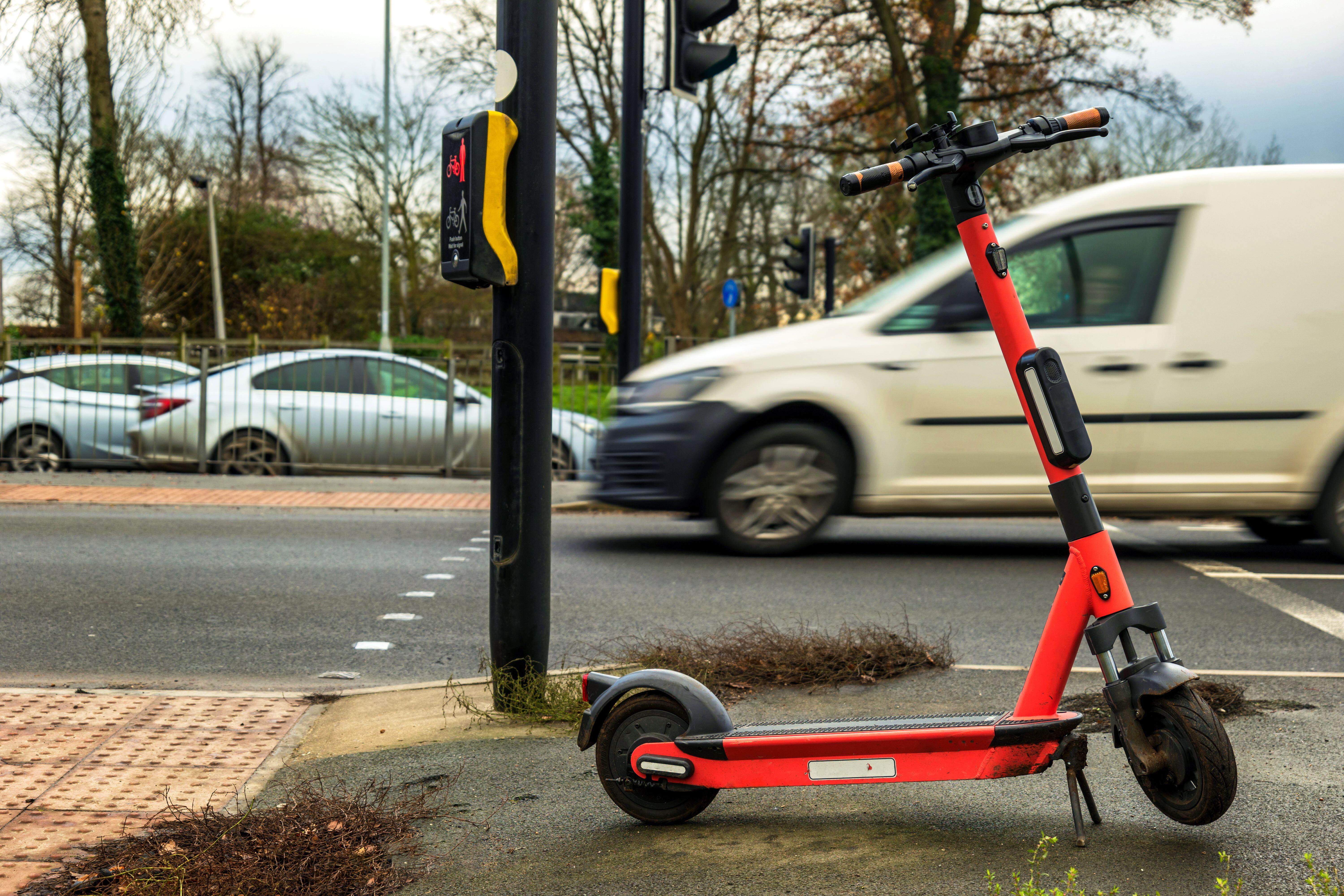 An e-scooter on a footpath in England