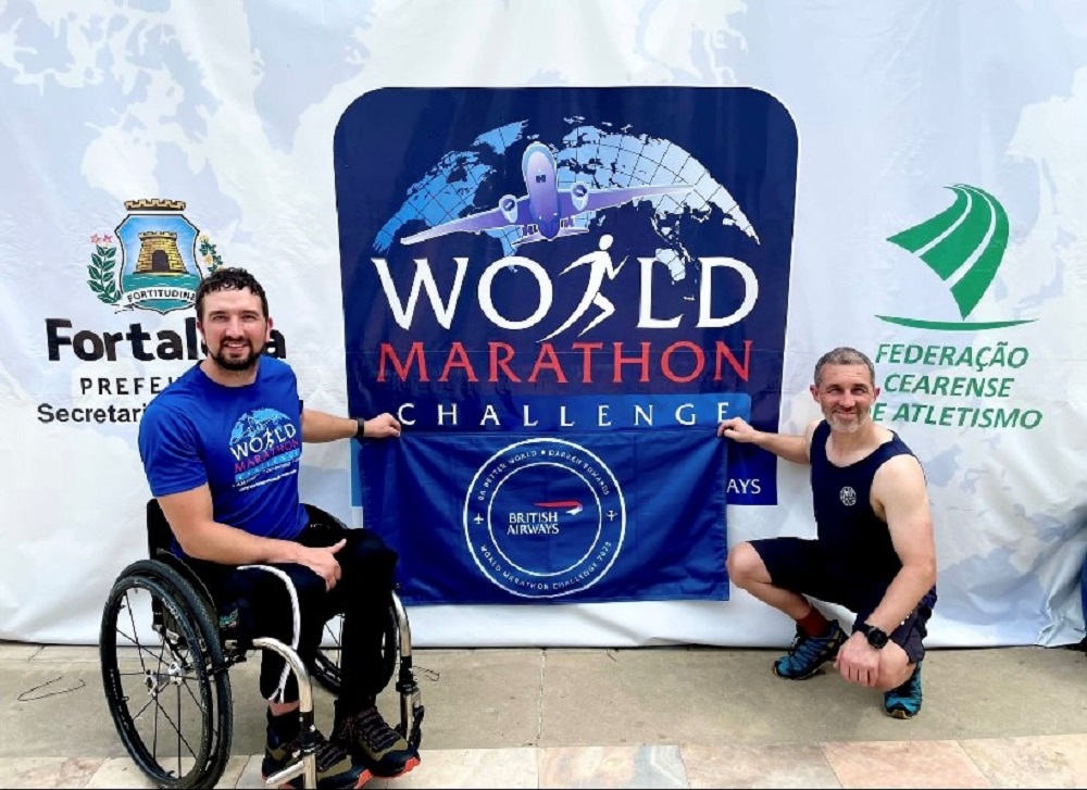 Carl Simmons (right) joked that Mr Edwards was a "glutton for punishment" after completing another gruelling physical endurance challenge (Carl Simmons/PA)