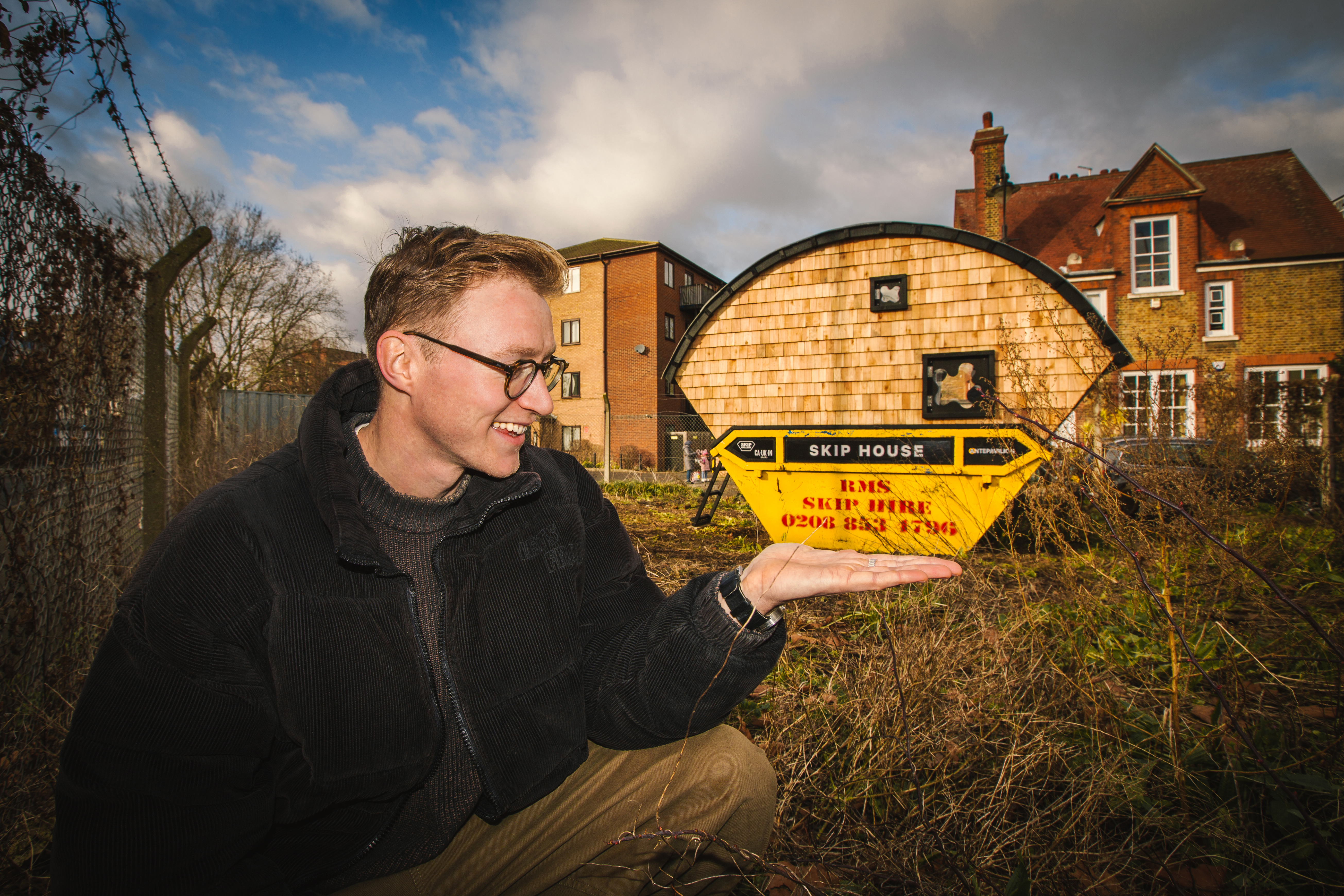 Harrison Marshall, a 28-year-old artist, is aiming to live in his skip for a year