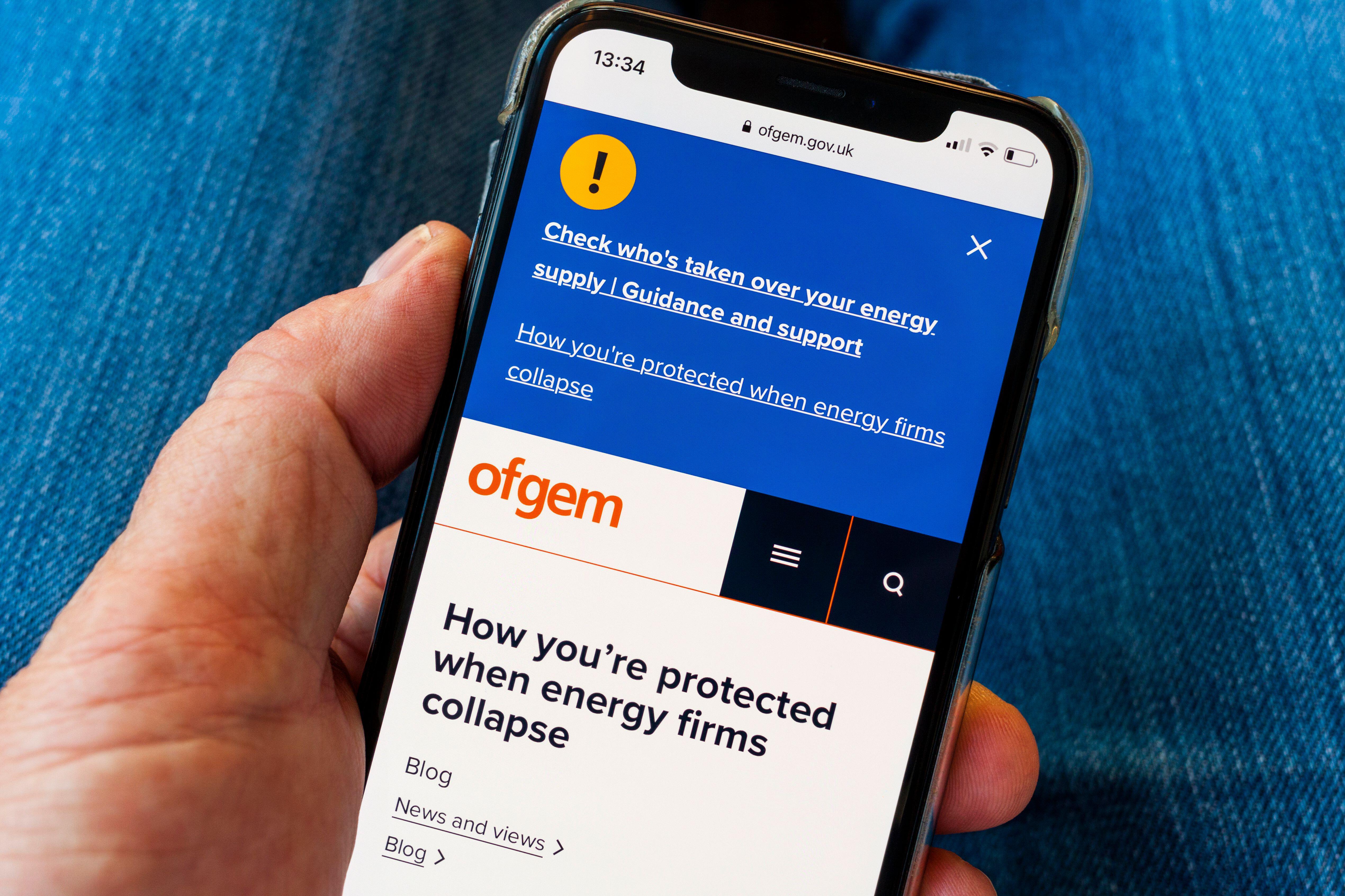 Ofgem's website viewed from a mobile phone