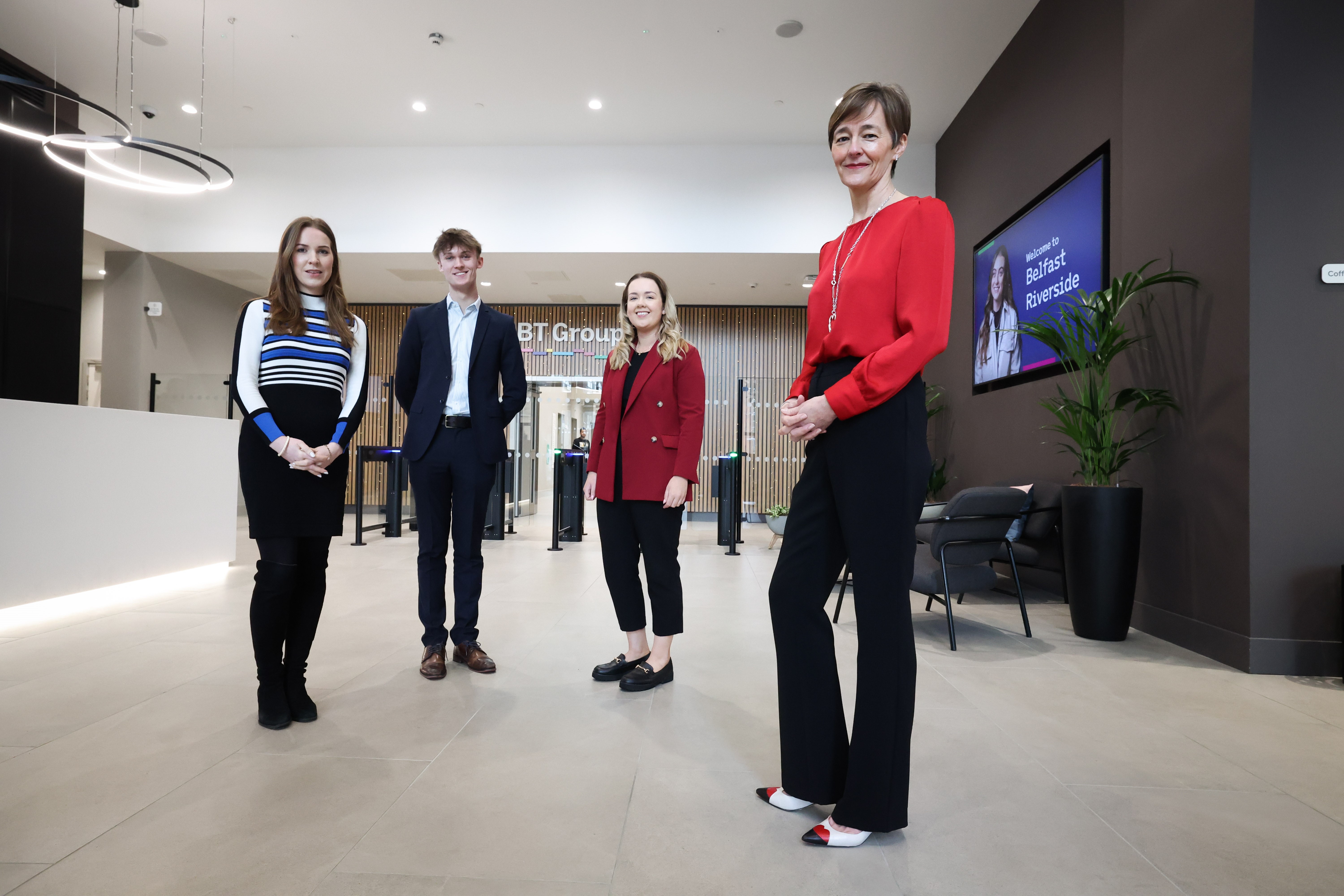 BT Programme Director Sue Glew with BT employees in the newly renovated Riverside Tower