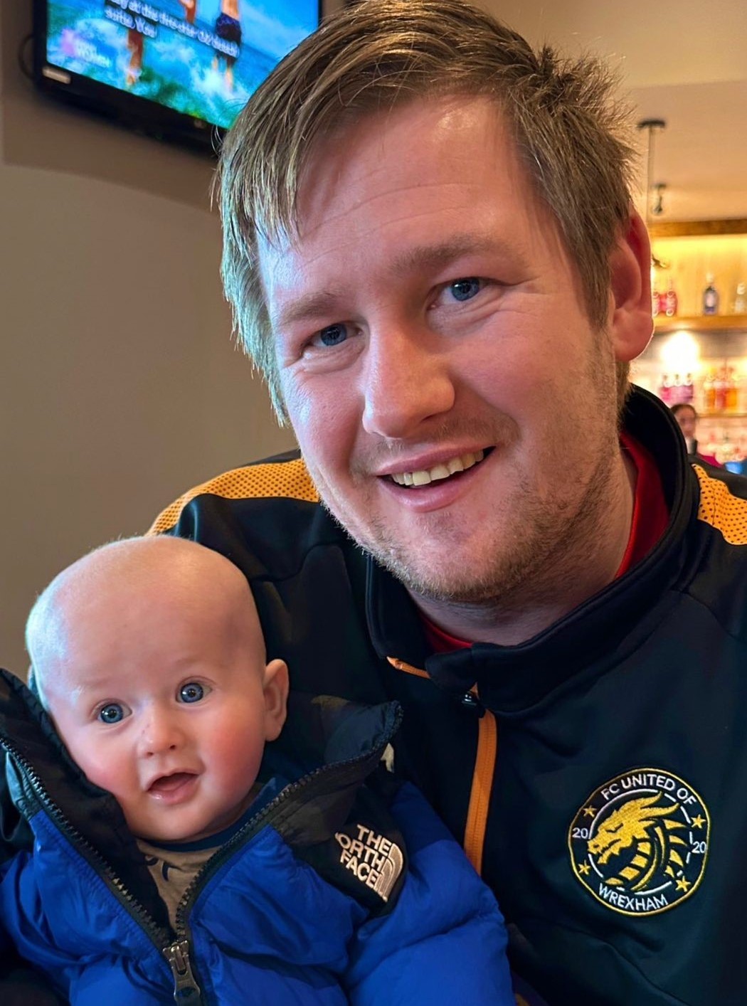 Club chair Andrew Roscoe with his five-month-old son, Caelan-Jac (Andrew Ruscoe/PA)