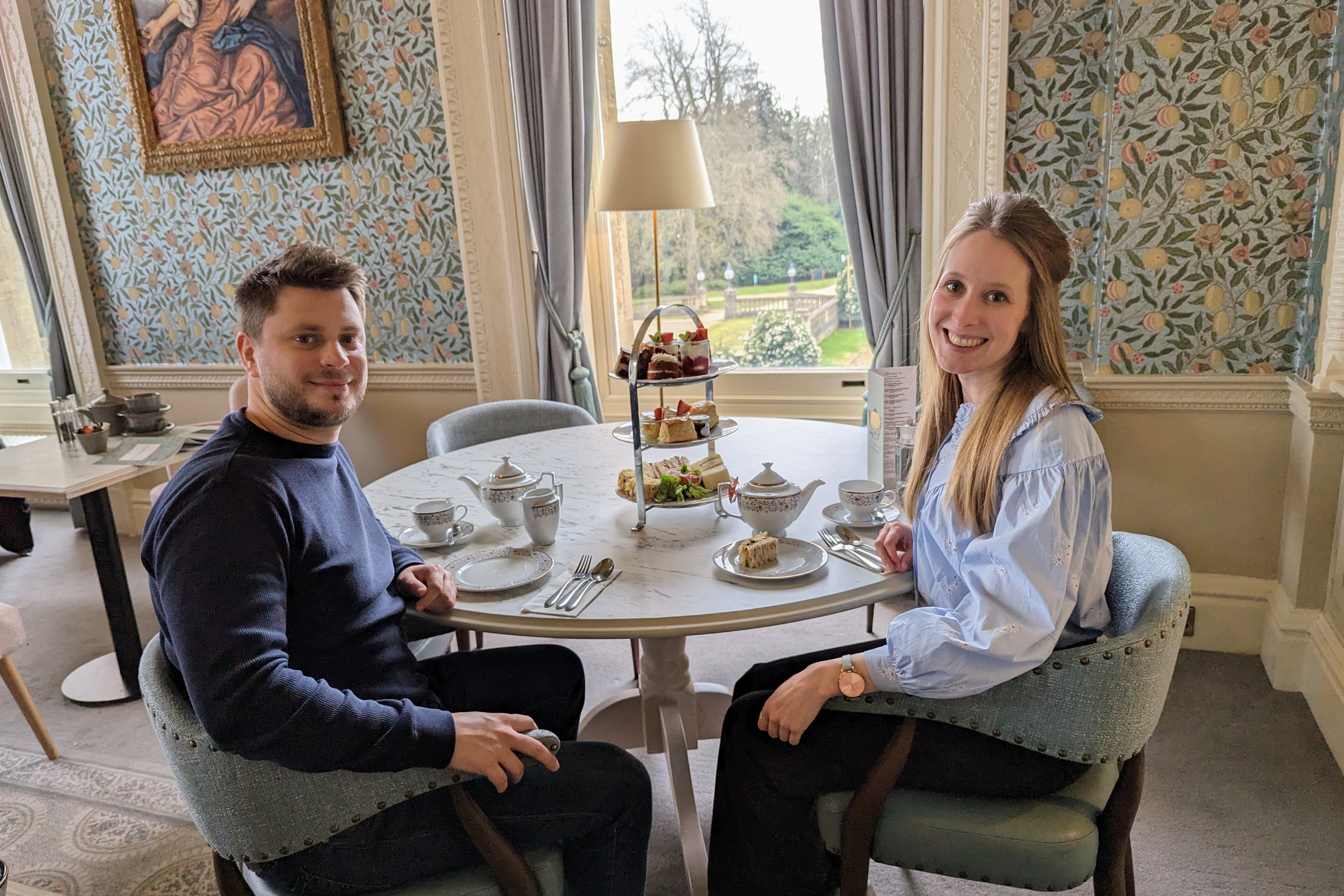 Reporter Ed Elliot and partner Katie enjoy afternoon tea in Brasserie32