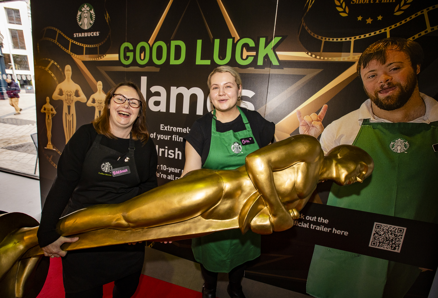 Starbucks colleagues of actor James Martin, star of Oscar winning short film, an Irish Goodbye.