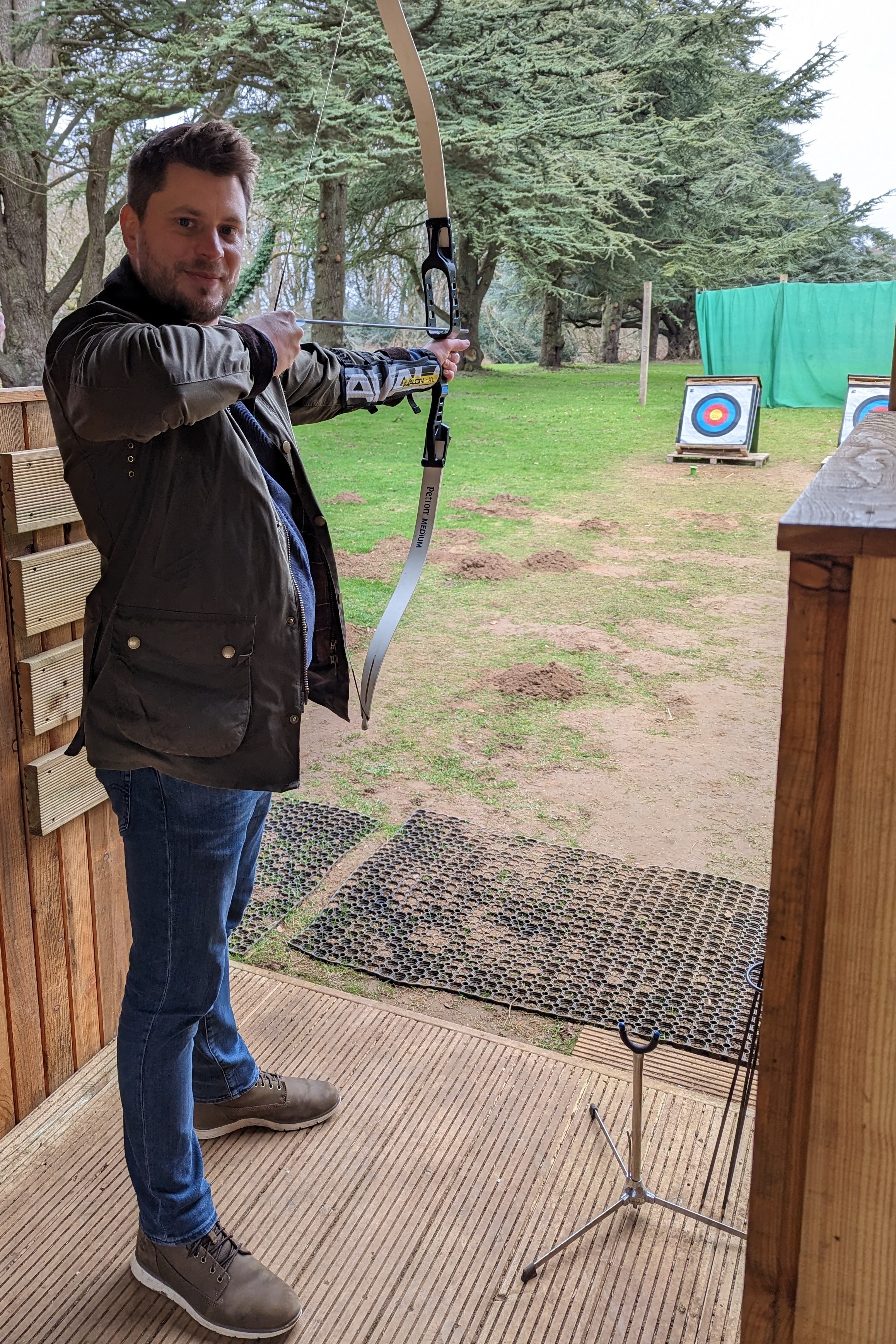 Reporter Ed Elliot had mixed results at the archery range