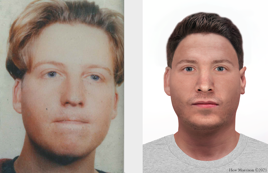 The man was found with an old passport style photo and a new image has been created of him (Locate International/PA)