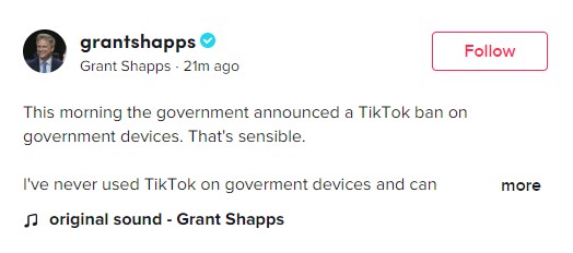 Grant Shapps message on TikTok