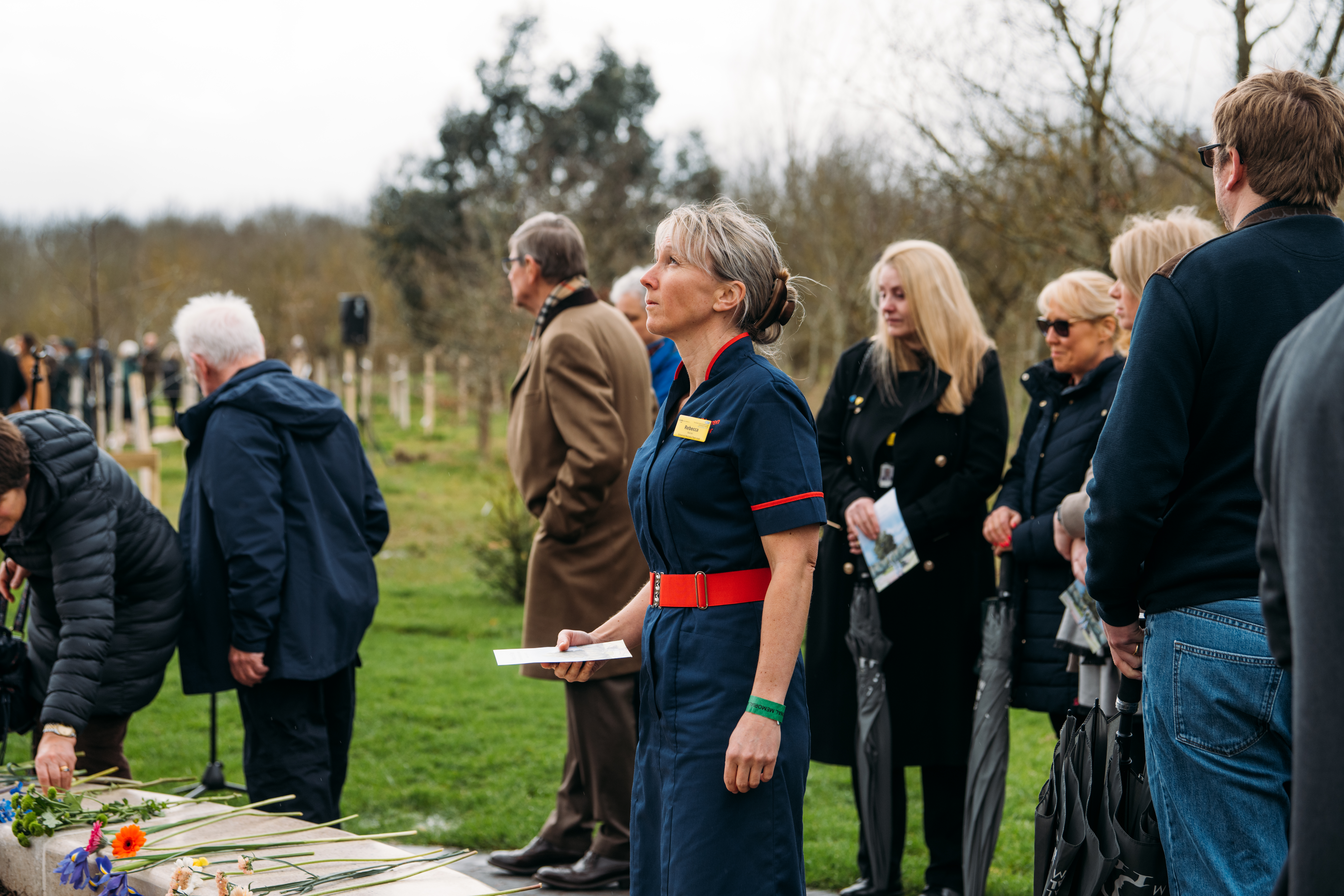 Becky Warren, an NHS nurse, attended the dedication event at the arboretum on Tuesday (National Memorial Arboretum/PA)