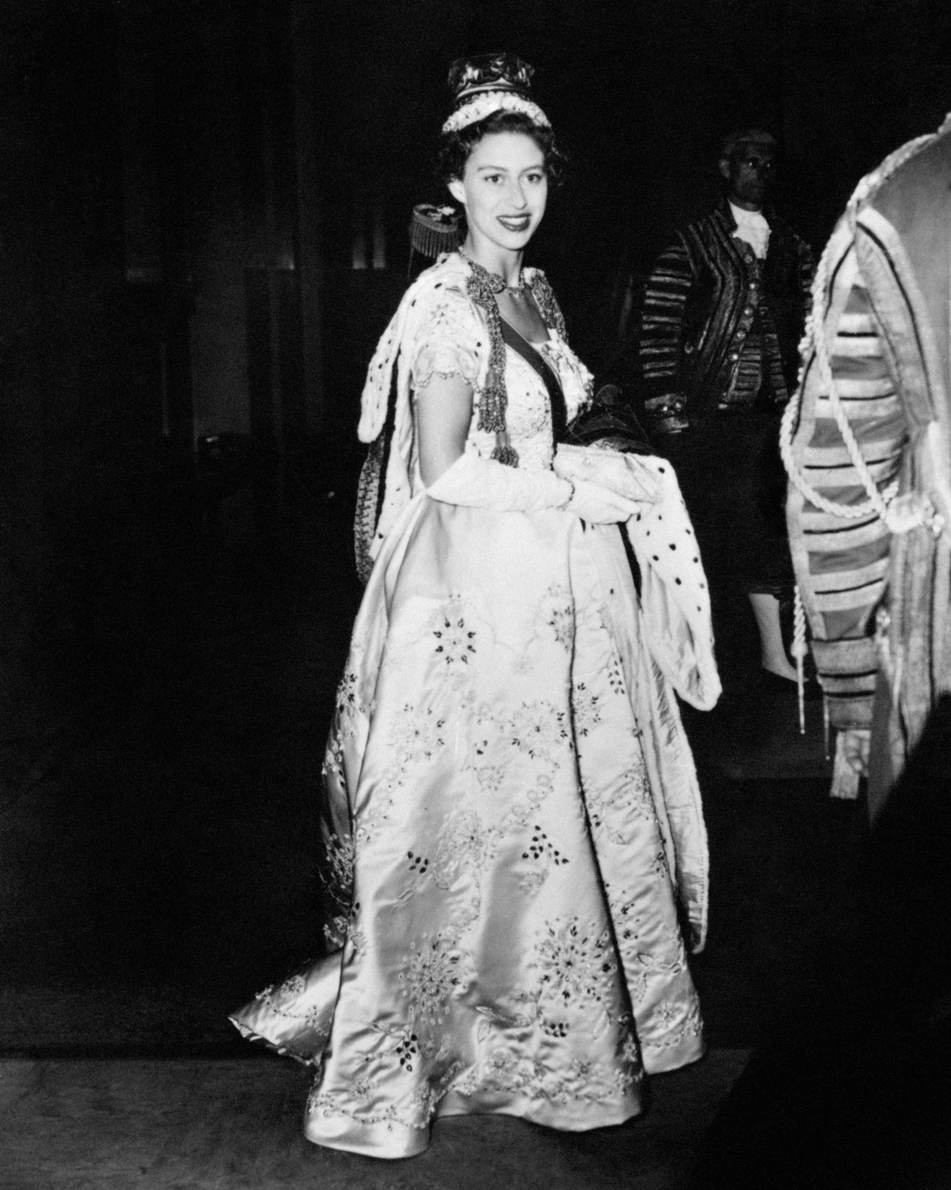 Princess Margaret at Buckingham Palace after the Coronation of her sister Queen Elizabeth II