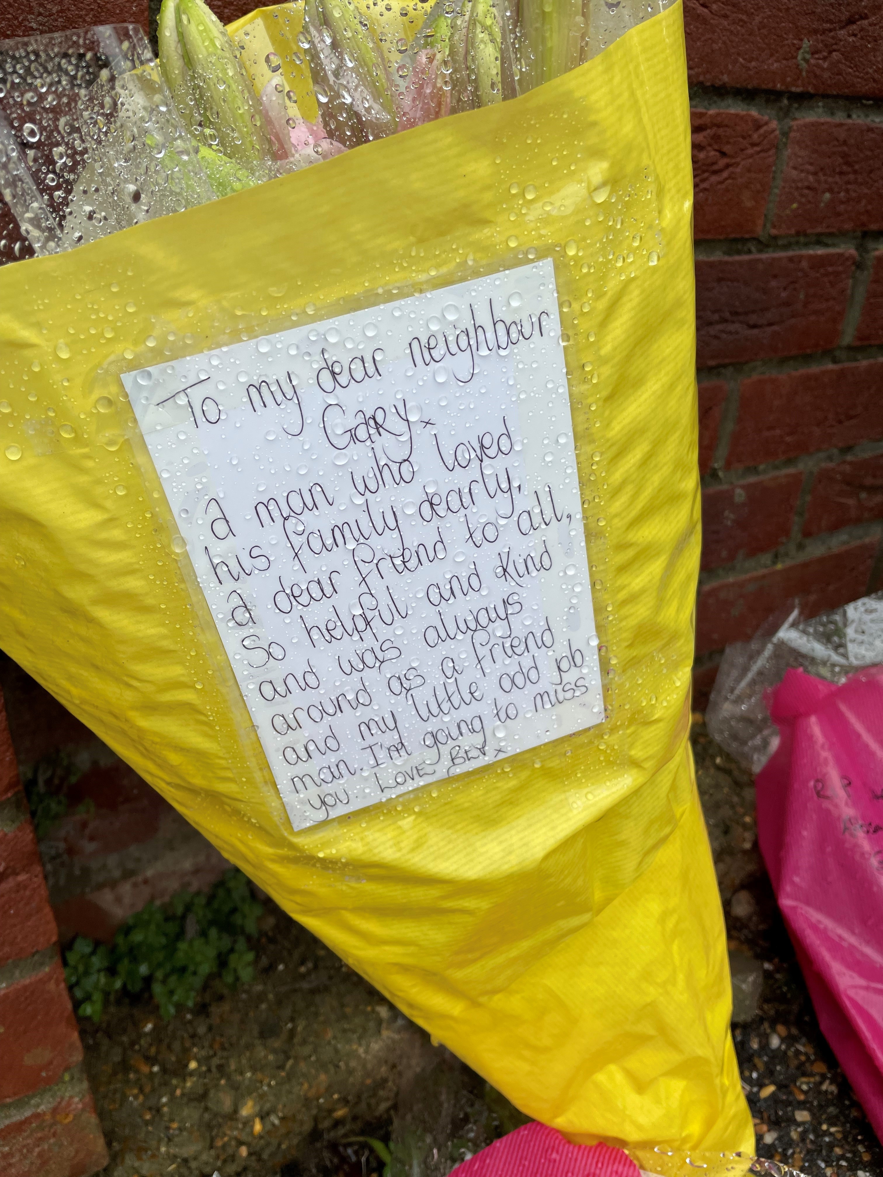 A floral tribute outside the home of Gary Dunmore, 57, who was shot dead in Sutton, Cambridgeshire. (Sam Russell/ PA)