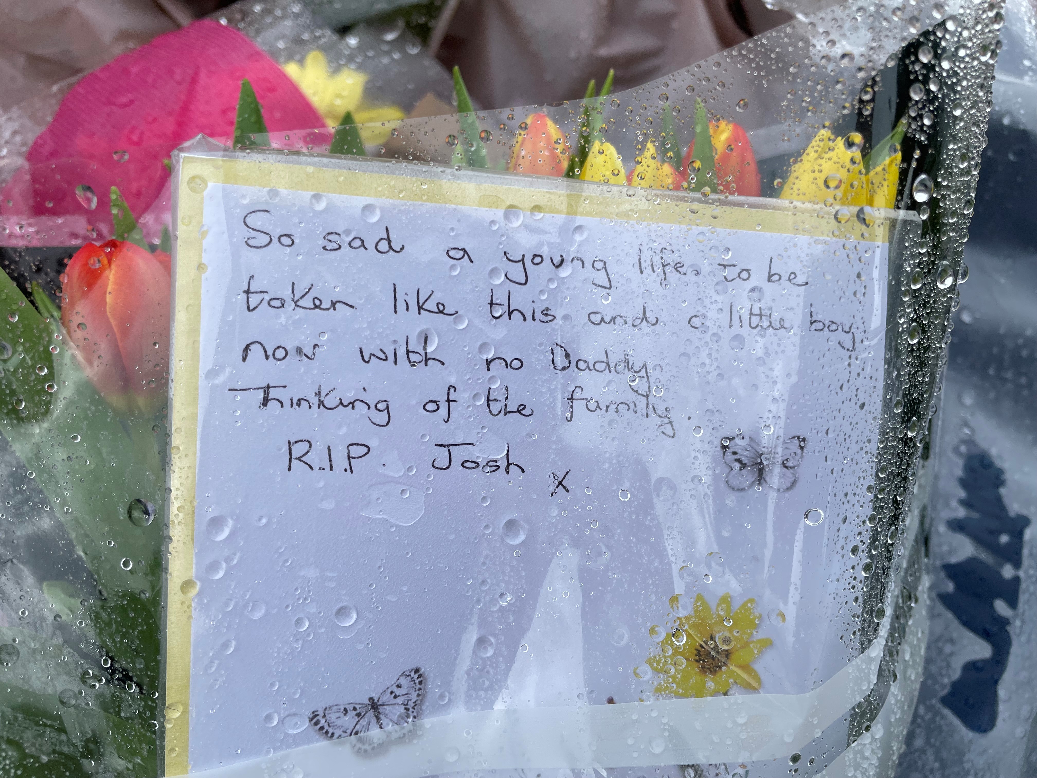 A floral tribute left to Josh Dunmore in Bluntisham, Cambridgeshire. (Sam Russell/ PA)