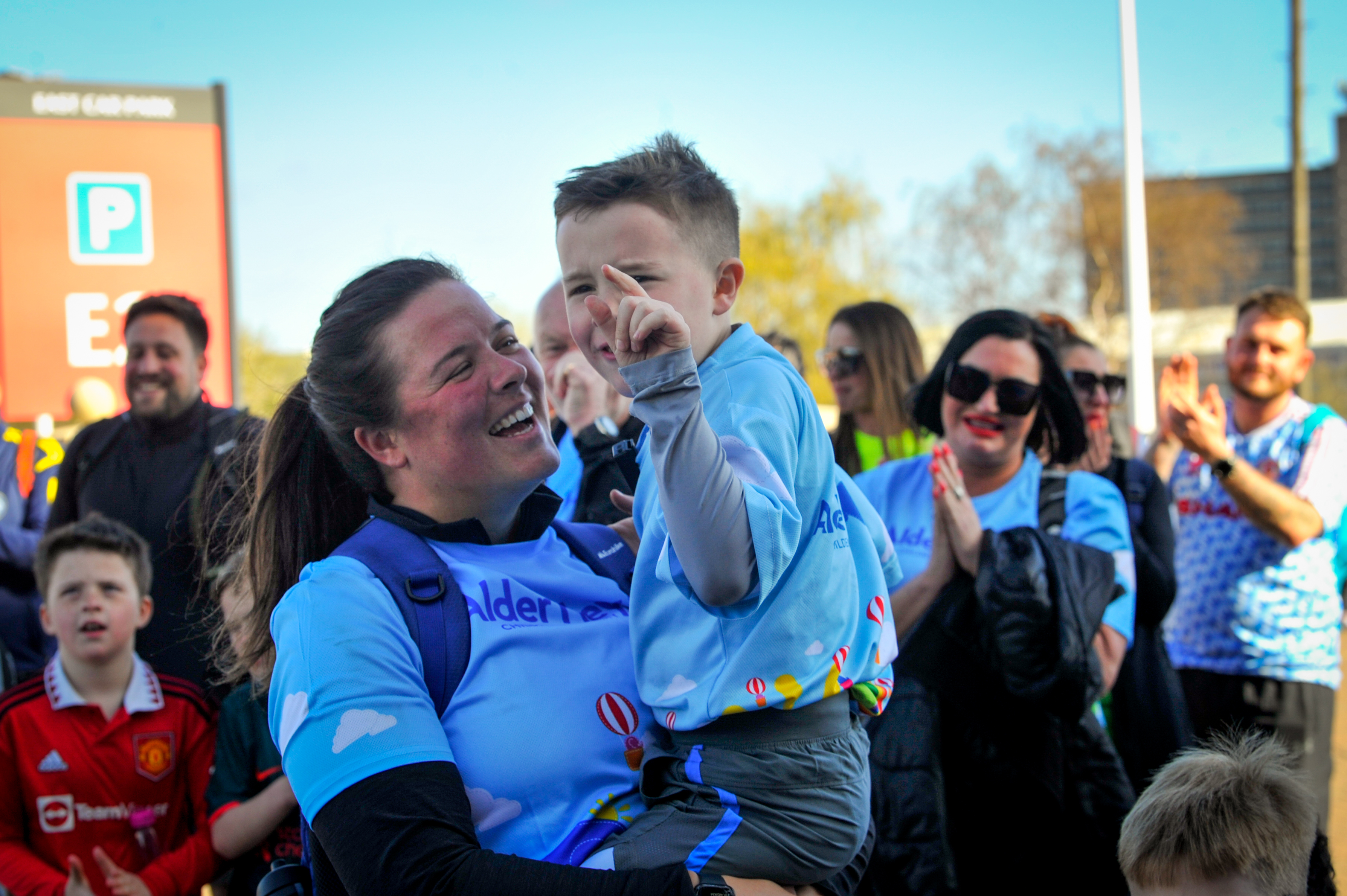 Woman holding boy