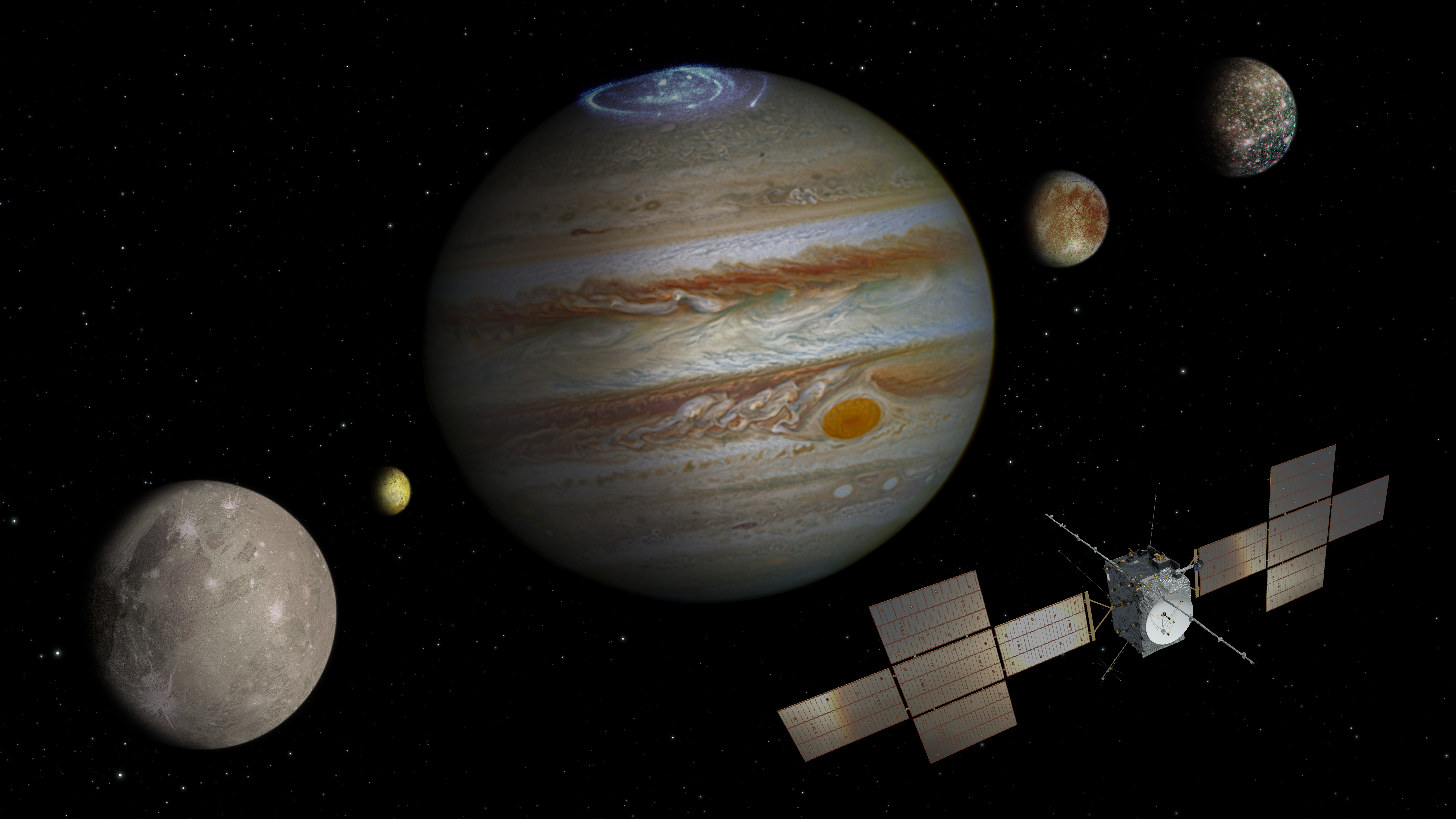 Juice spacecraft exploring Jupiter and its moons