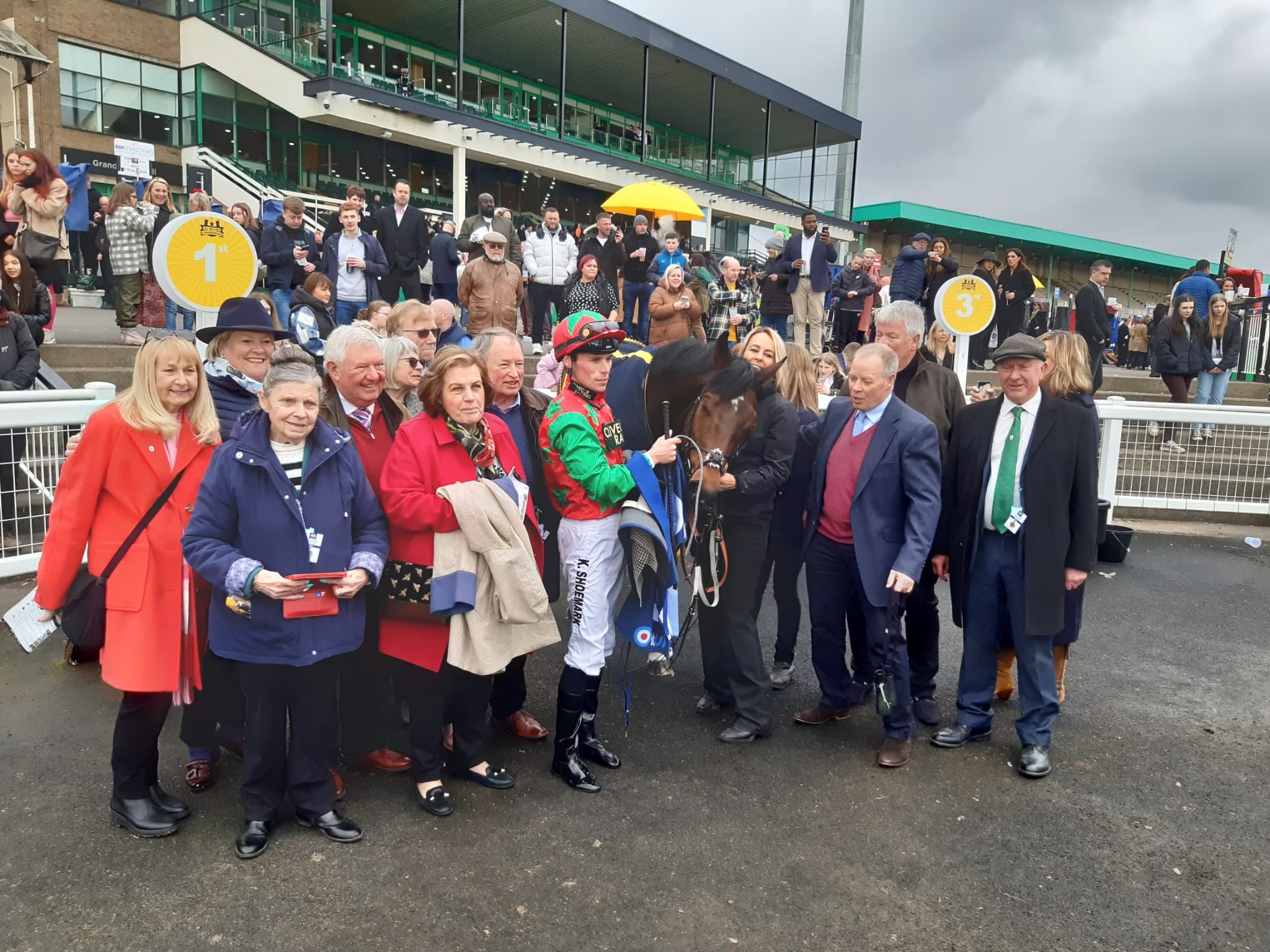 Diligent Harry and connections after winning the BetUK All-Weather Sprint Championships Conditions Stakes at Newcastle