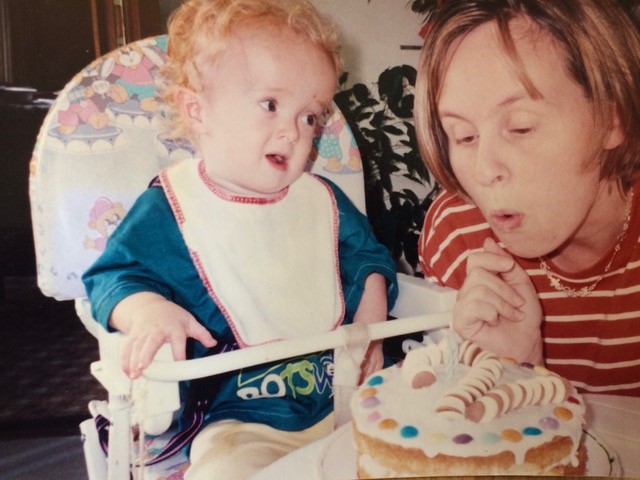 Mungo Fisher with his mother Jessica, aged two 