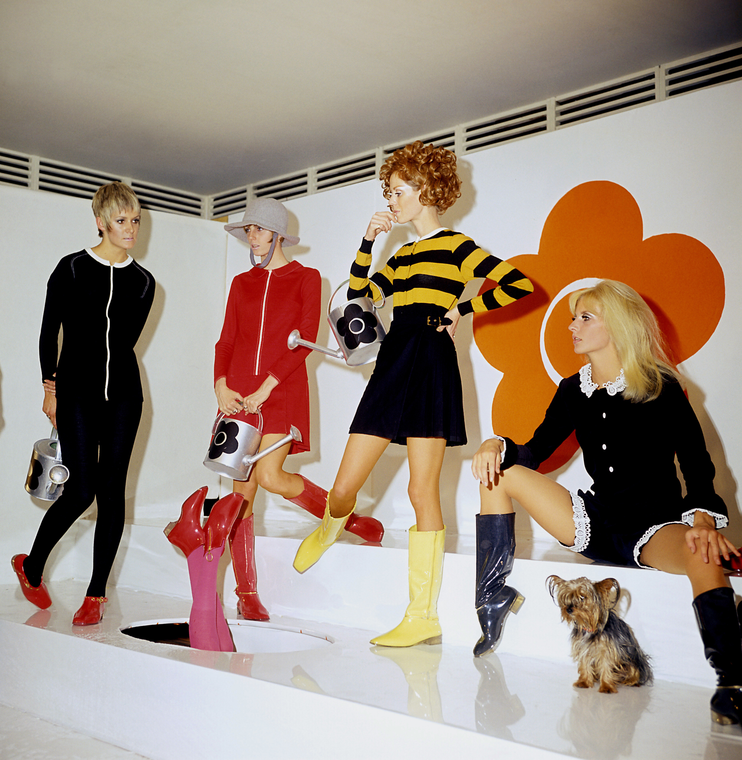 Models present creations by the designer Mary Quant in London, 1967