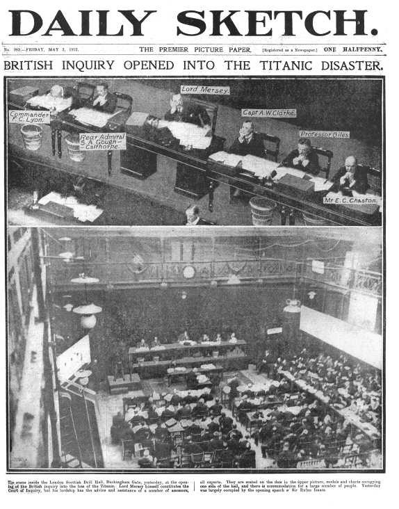 The front page of the Daily Sketch newspaper reporting on the opening of the 36-day inquiry into the sinking of the Titanic (Henry Aldridge & Son/PA)