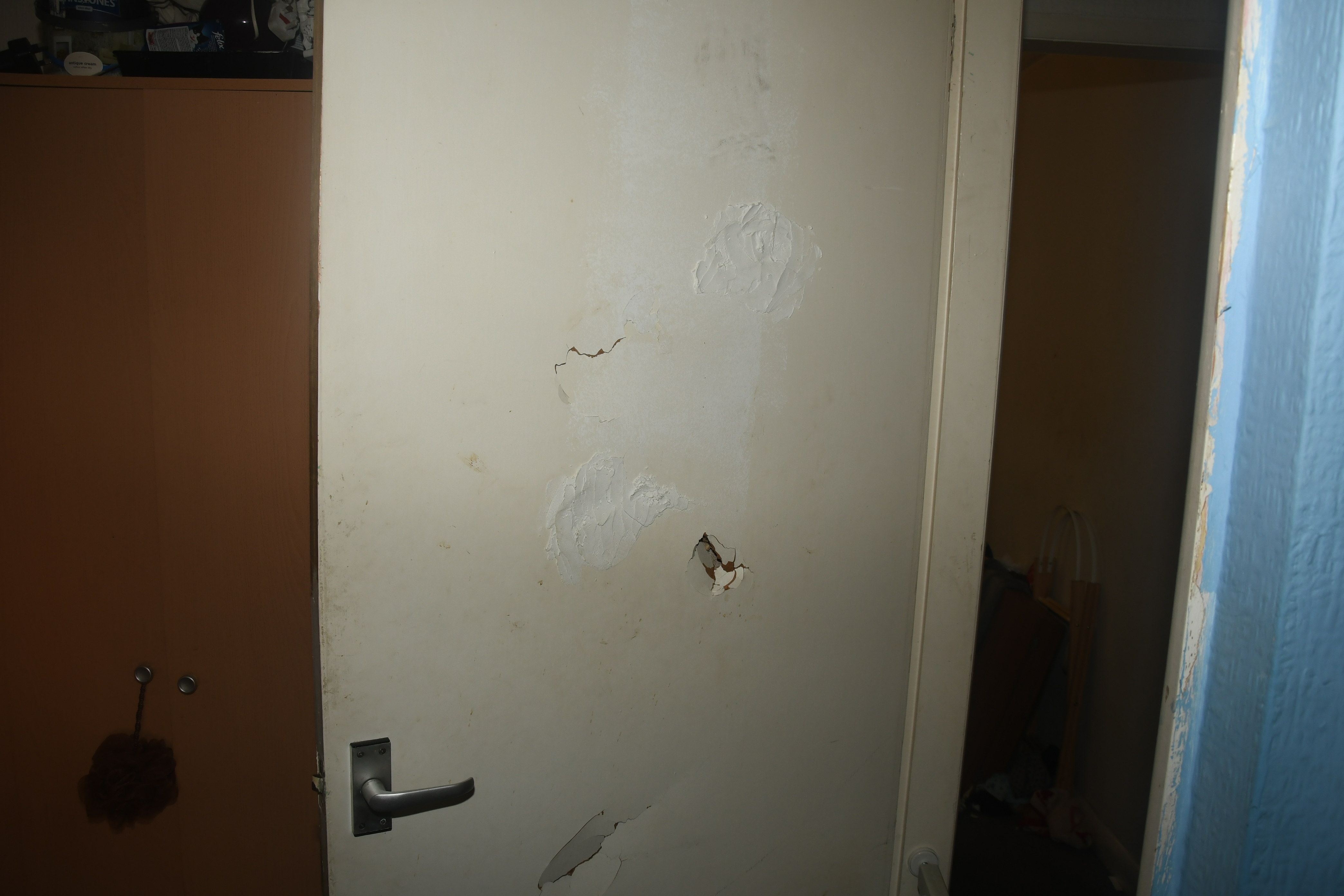 Images of a door damaged by Stephen Boden (Derbyshire Police/PA)