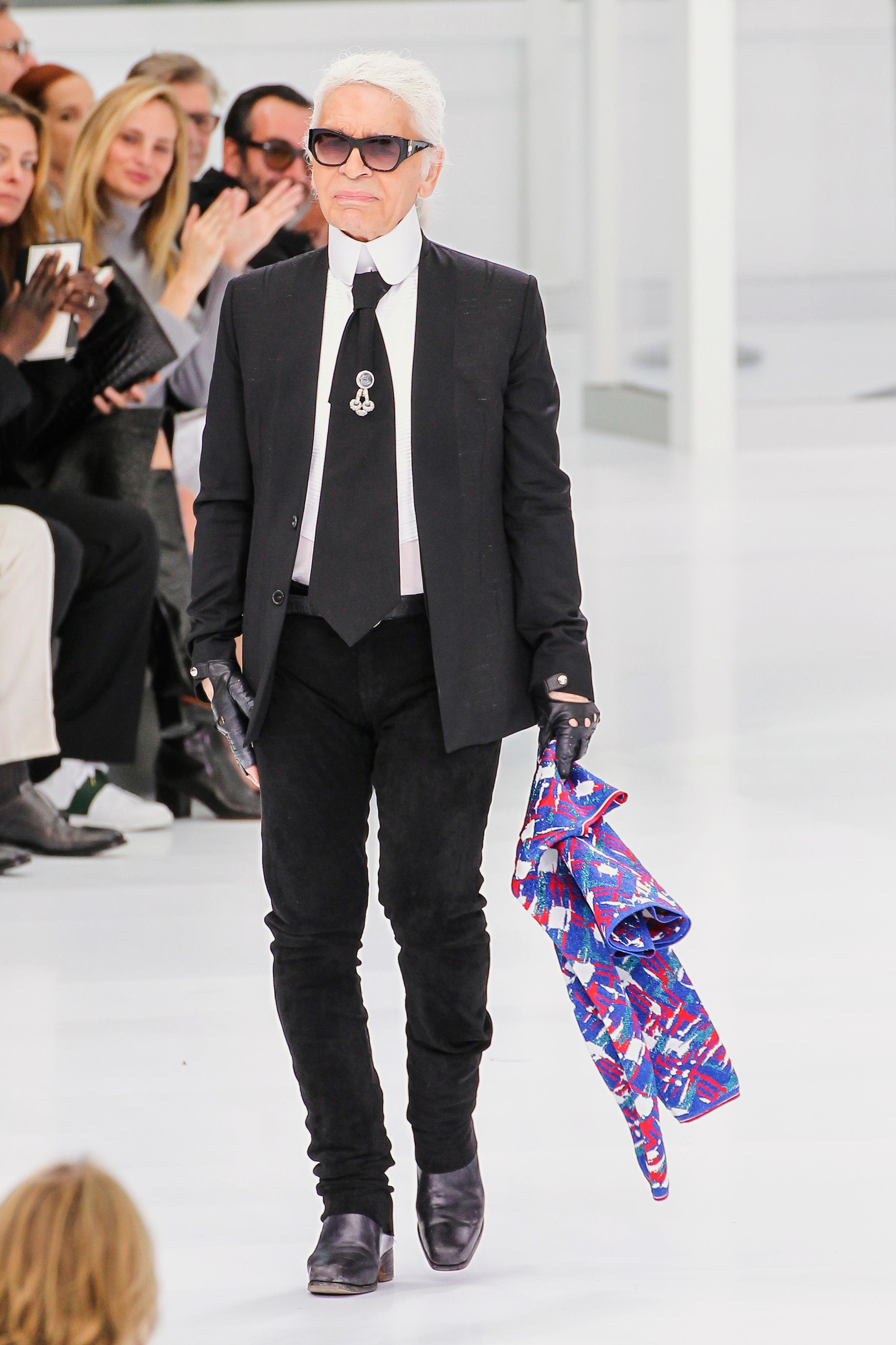 Karl Lagerfeld walks the runway at the finale of the Chanel spring/summer 2016 show