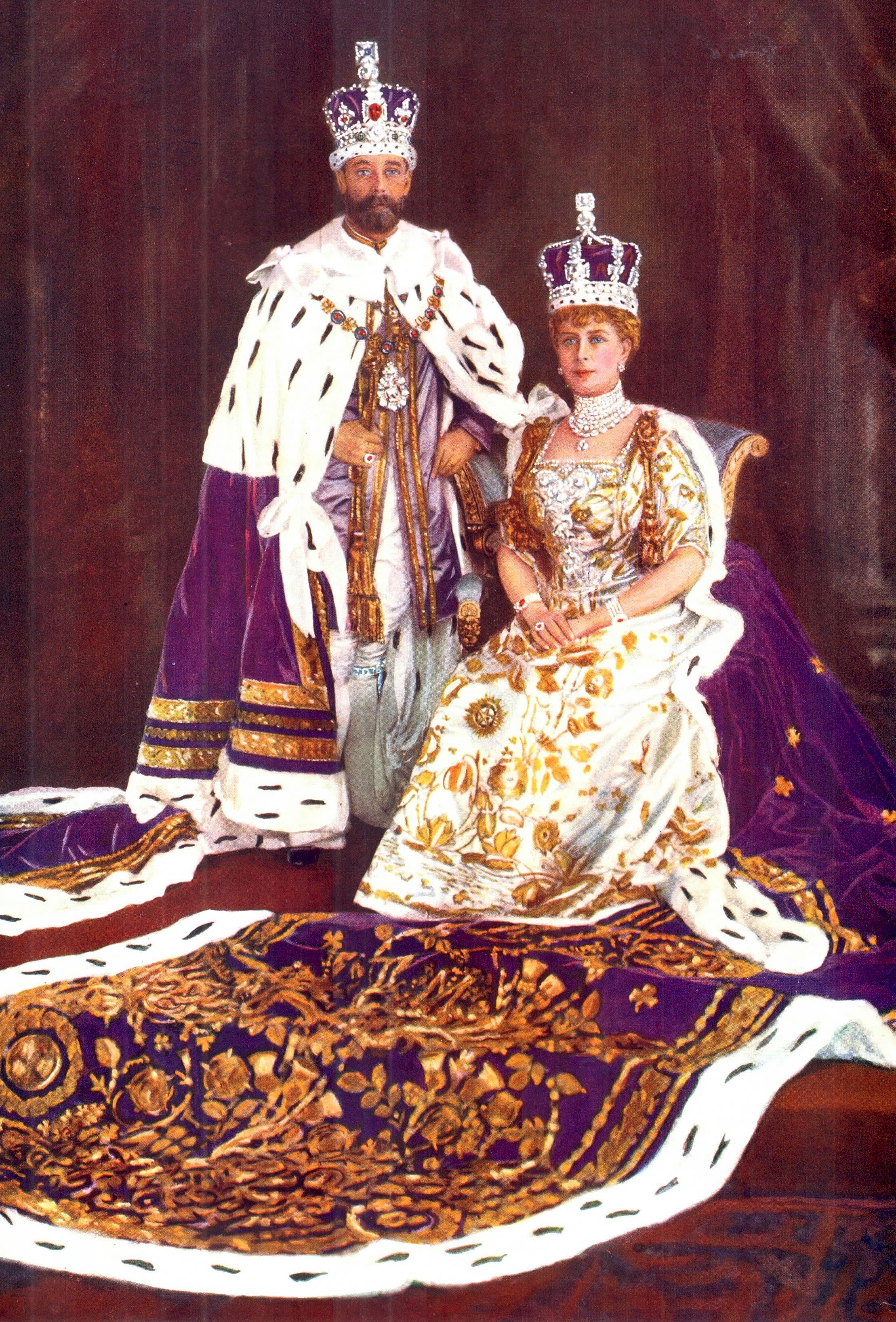 Queen Mary - with George V - in her coronation robes wearing the Queen Consort's Ring in 1911 