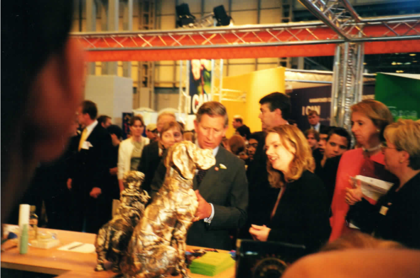 Man and woman looking at a sculpture