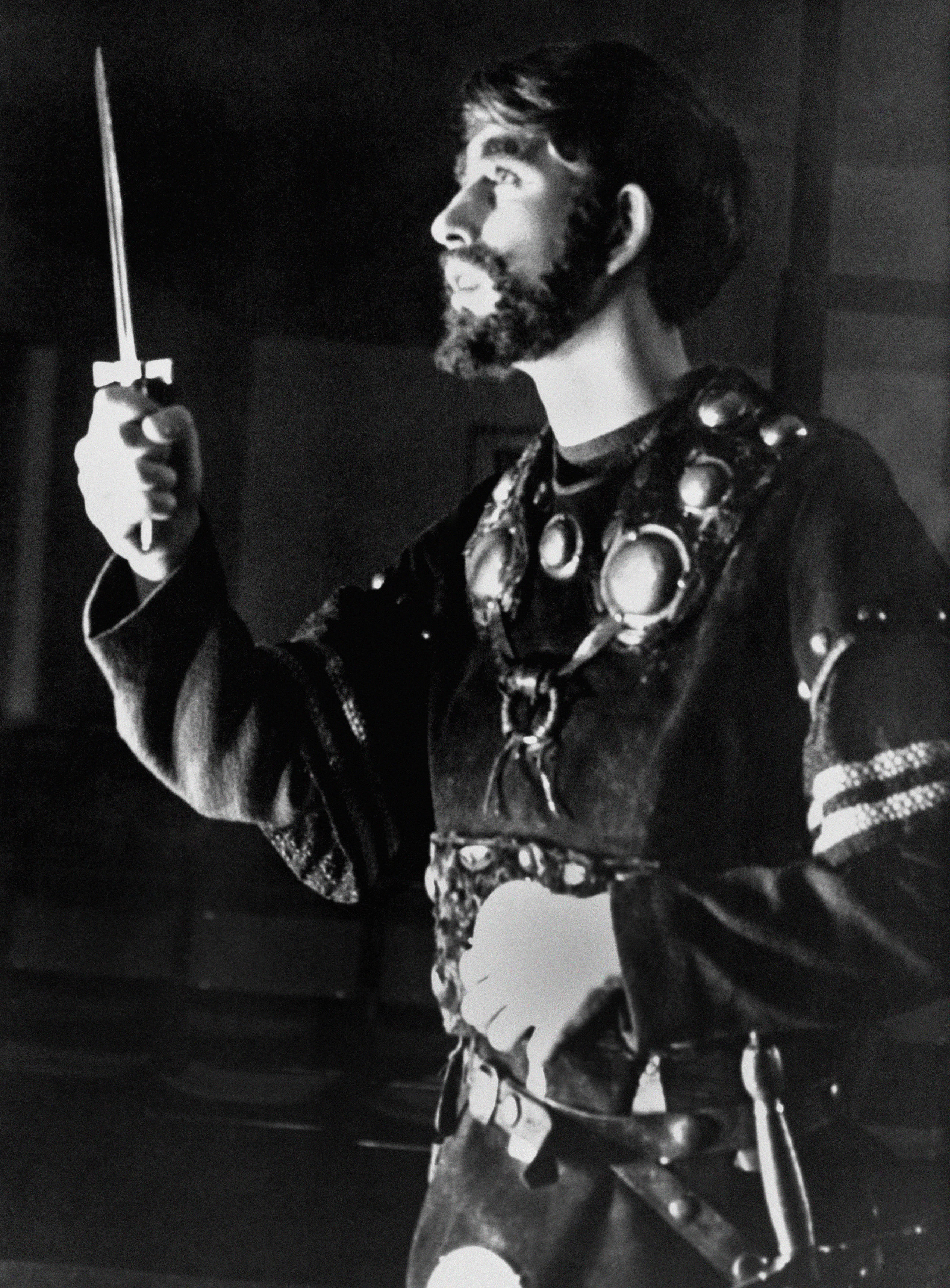 The then Prince of Wales acting in the dagger scene as Macbeth in the Gordonstoun School production of the Shakespeare play. Queen Elizabeth II and the Duke of Edinburgh joined other parents to watch the final performance in 1965 