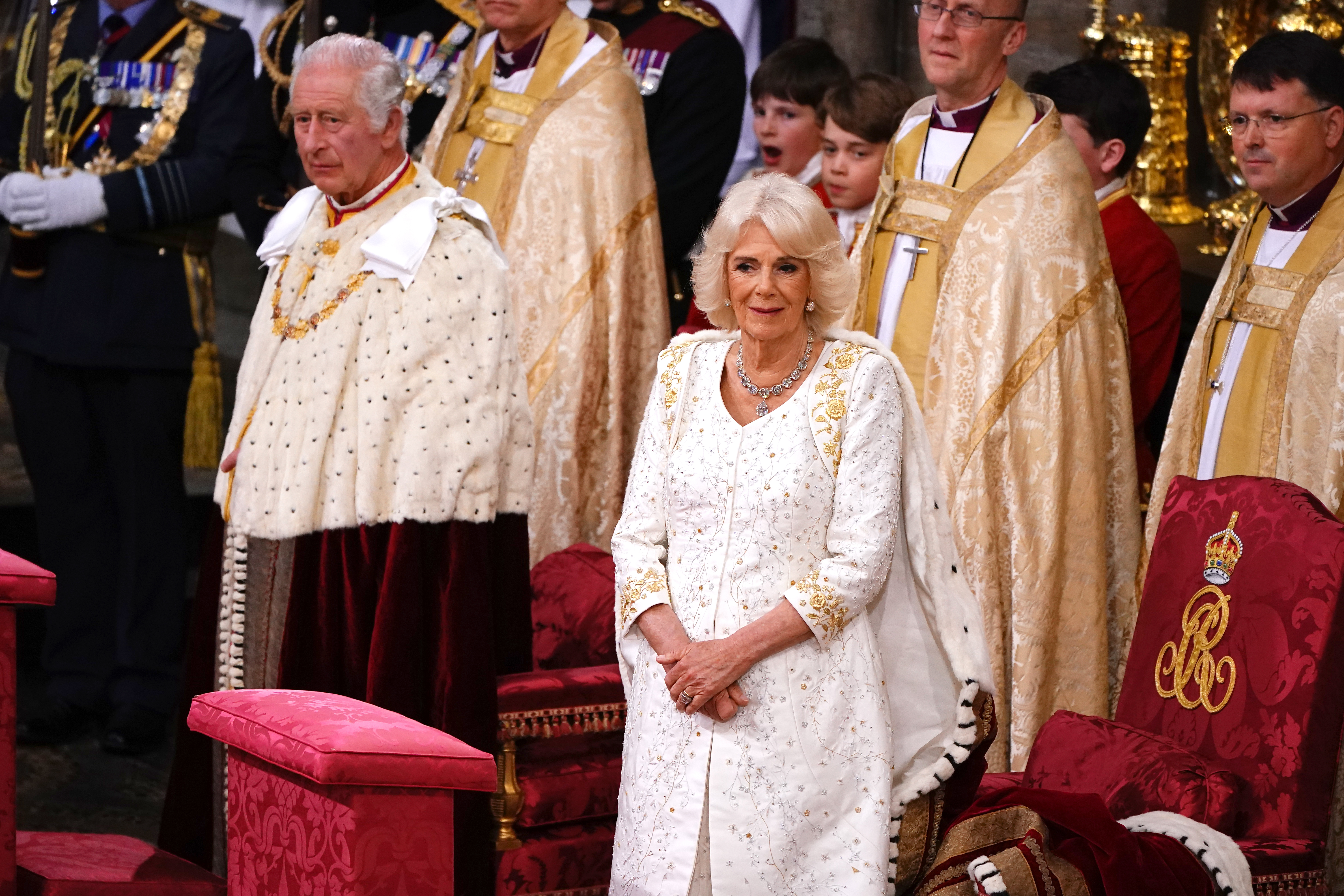 The King and Queen standing side by side at the coronation