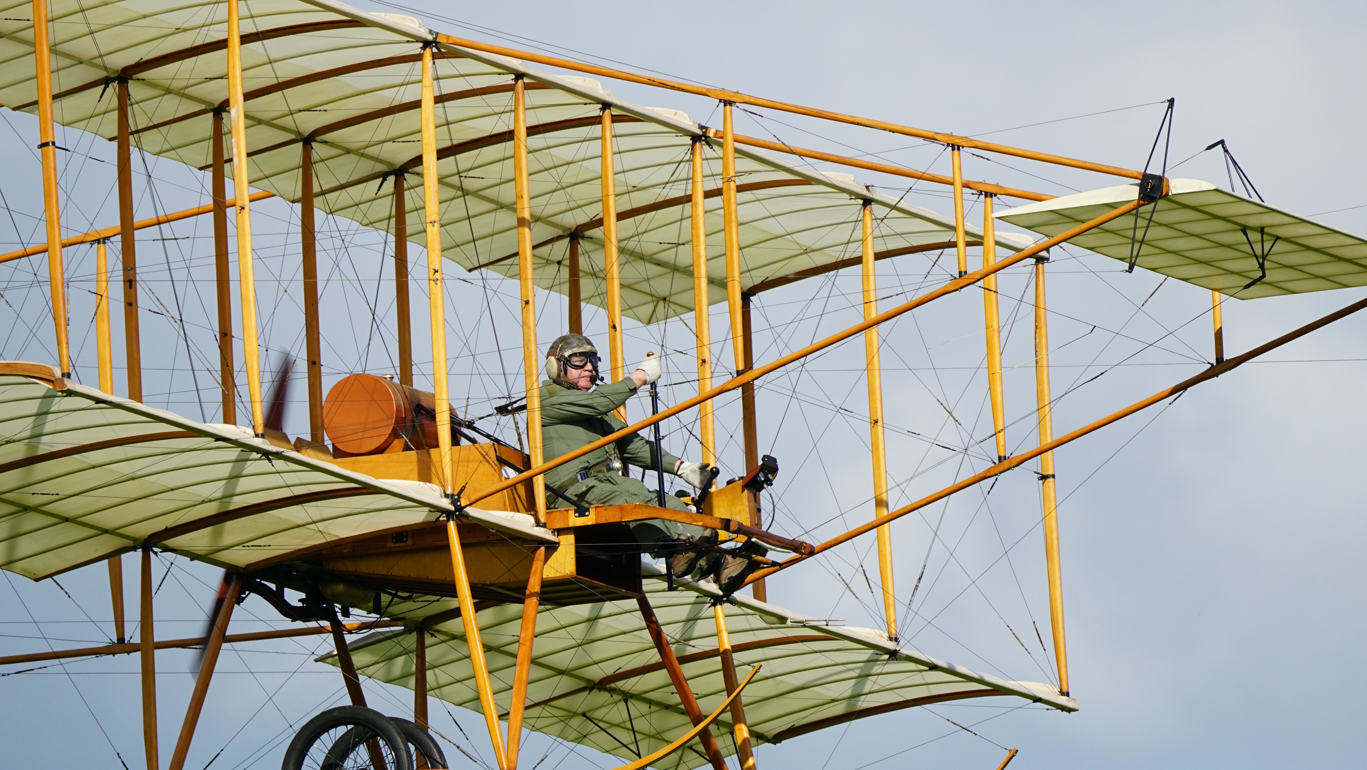 The Edwardian-era aircrafts, the Roe IV Triplane and the Bristol Boxkite, taking part in the King and Country Air Show at Shuttleworth aerodrome on Sunday, May 7 2023. Picture credit: Hilton Holloway/PA