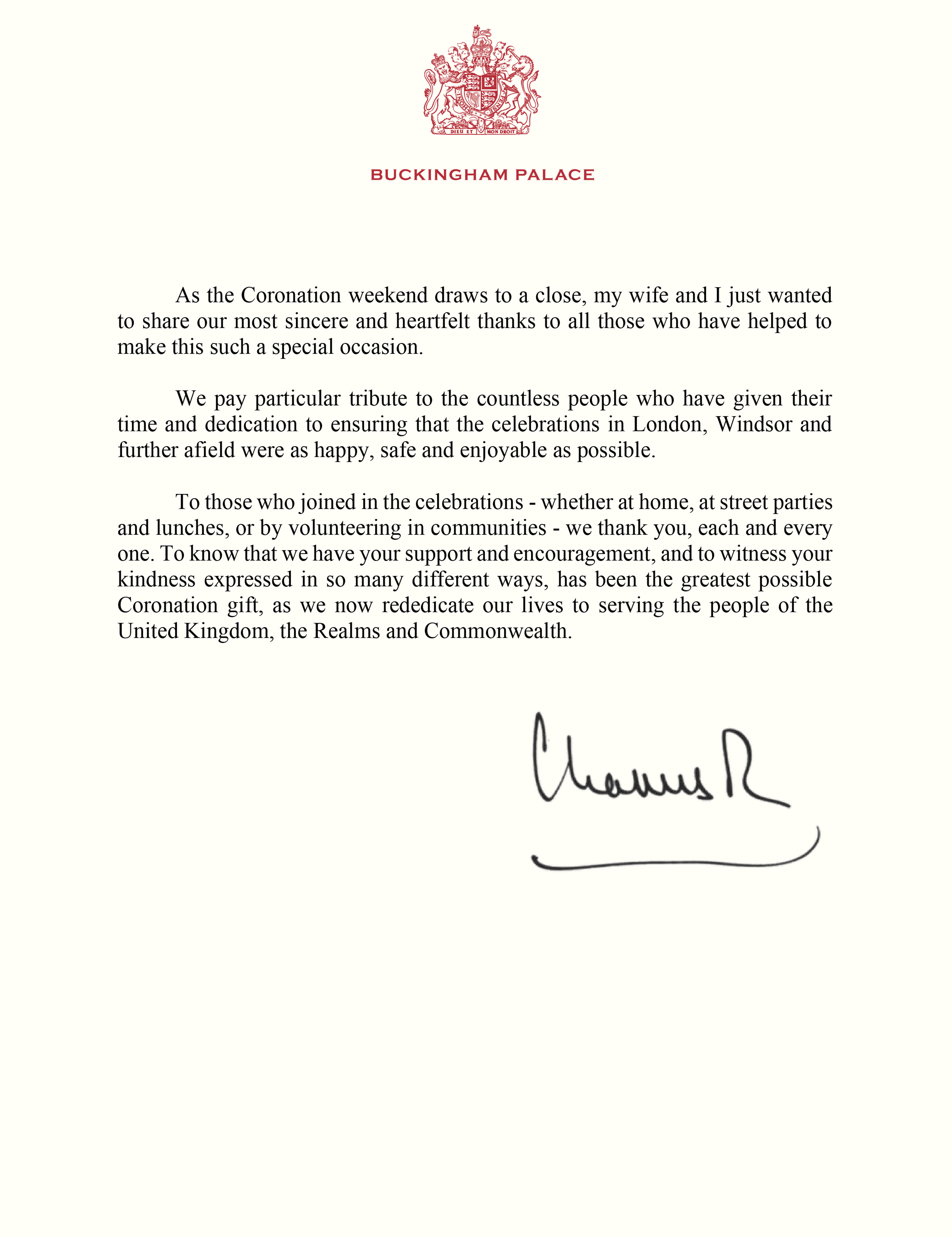 The King's coronation message
