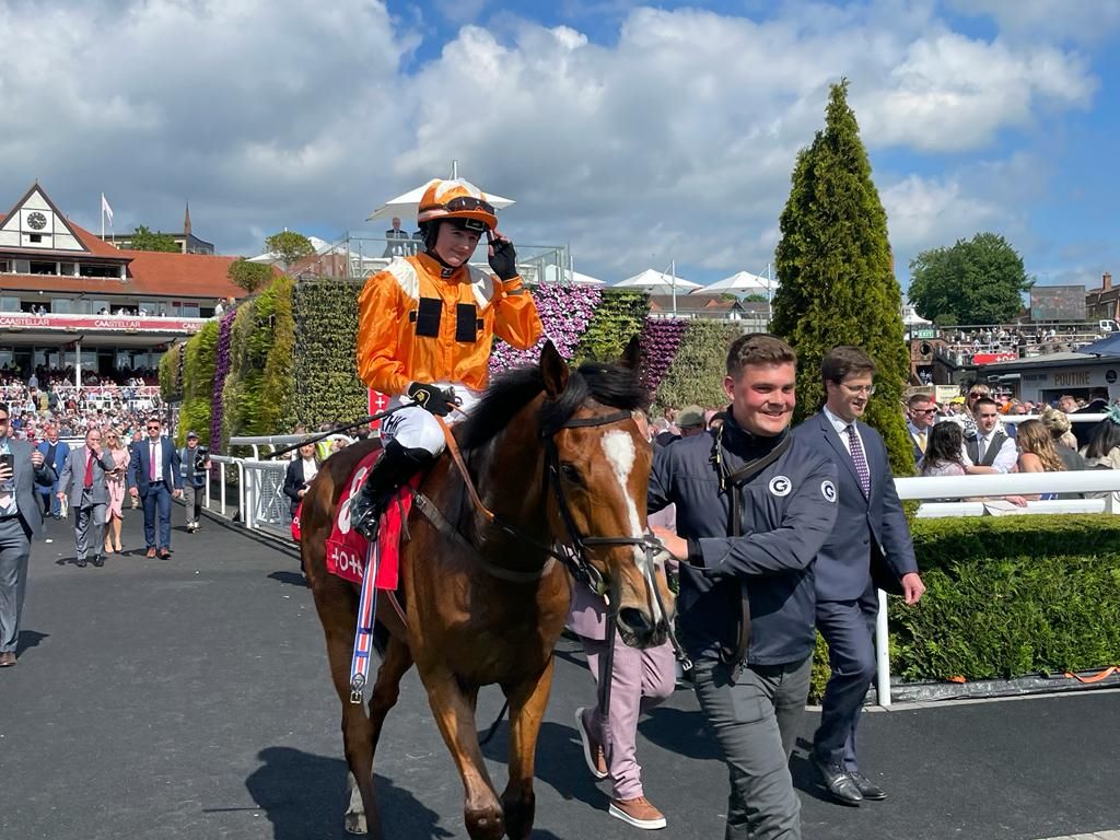 Metier and Saffie Osborne after winning at Chester 