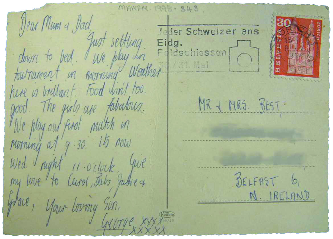 A postcard sent by George Best to his parents from the 1964 tournament