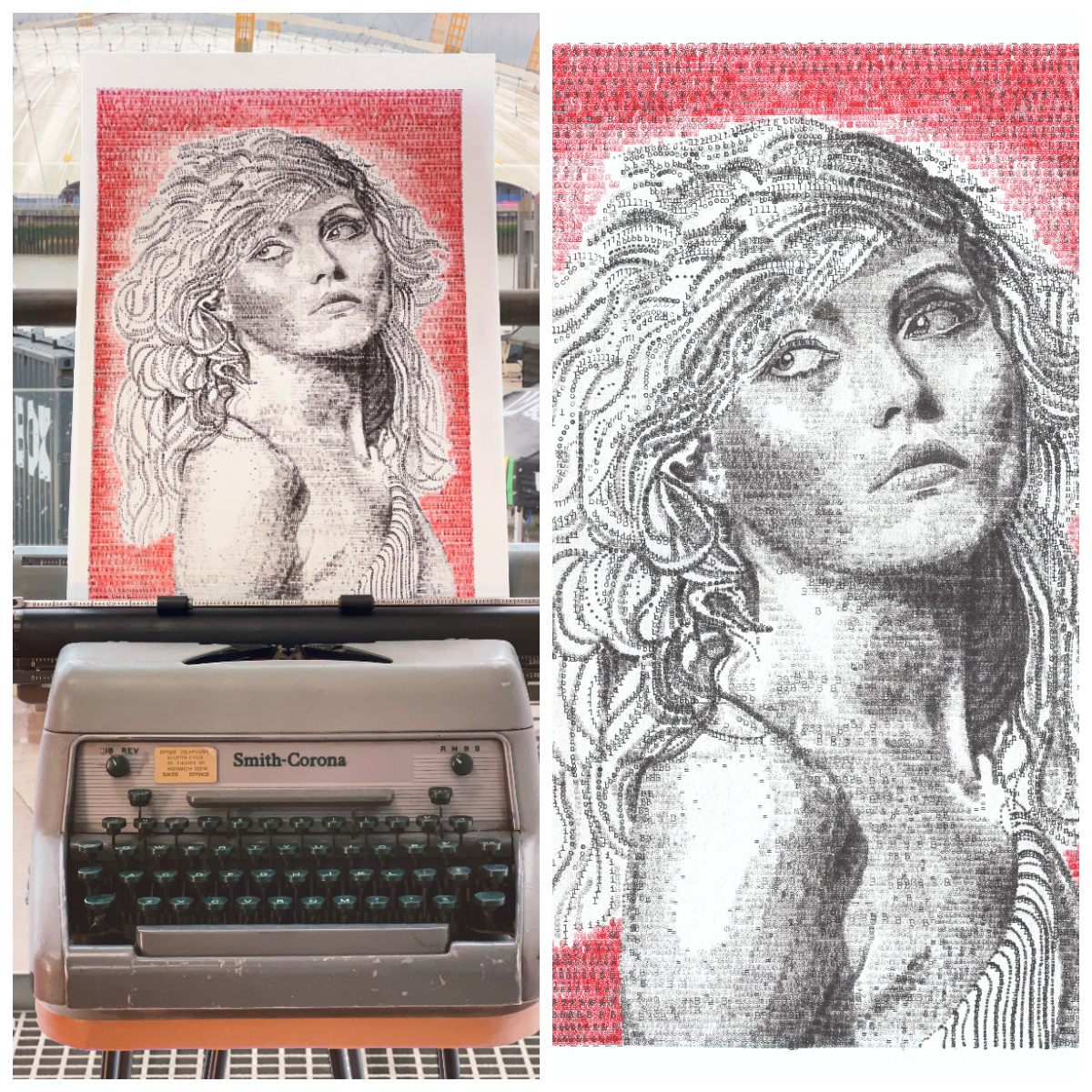 Woman drawn on typewriter 