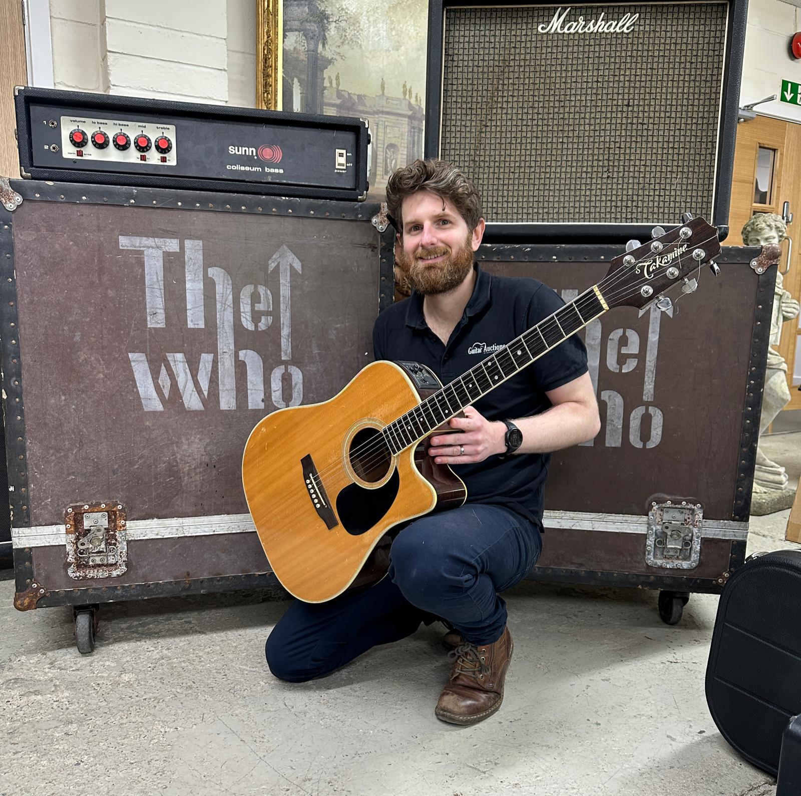 Luke Hobbs with Pete Townshend guitar and John Entwistle bass gear (Gardiner Houlgate/PA)