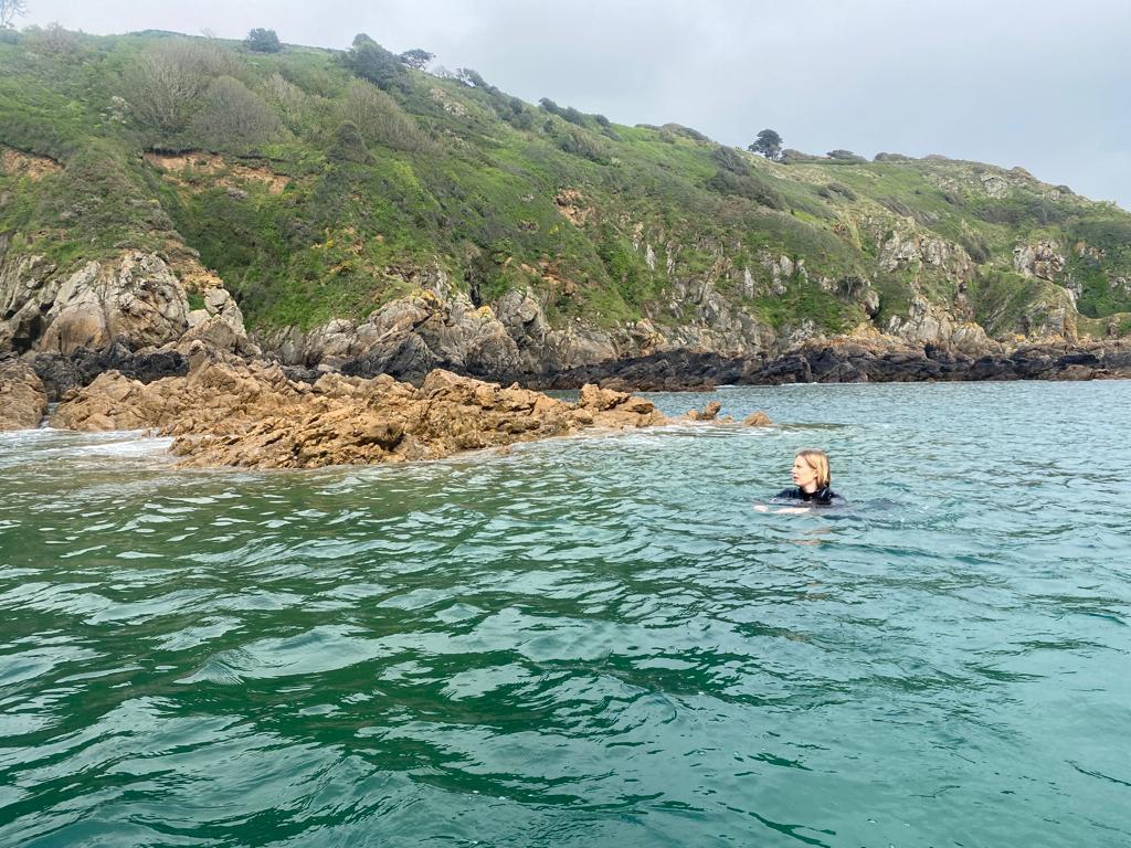 Kirsty taking a dip in Fermain Bay (Kirsty Masterman/PA)