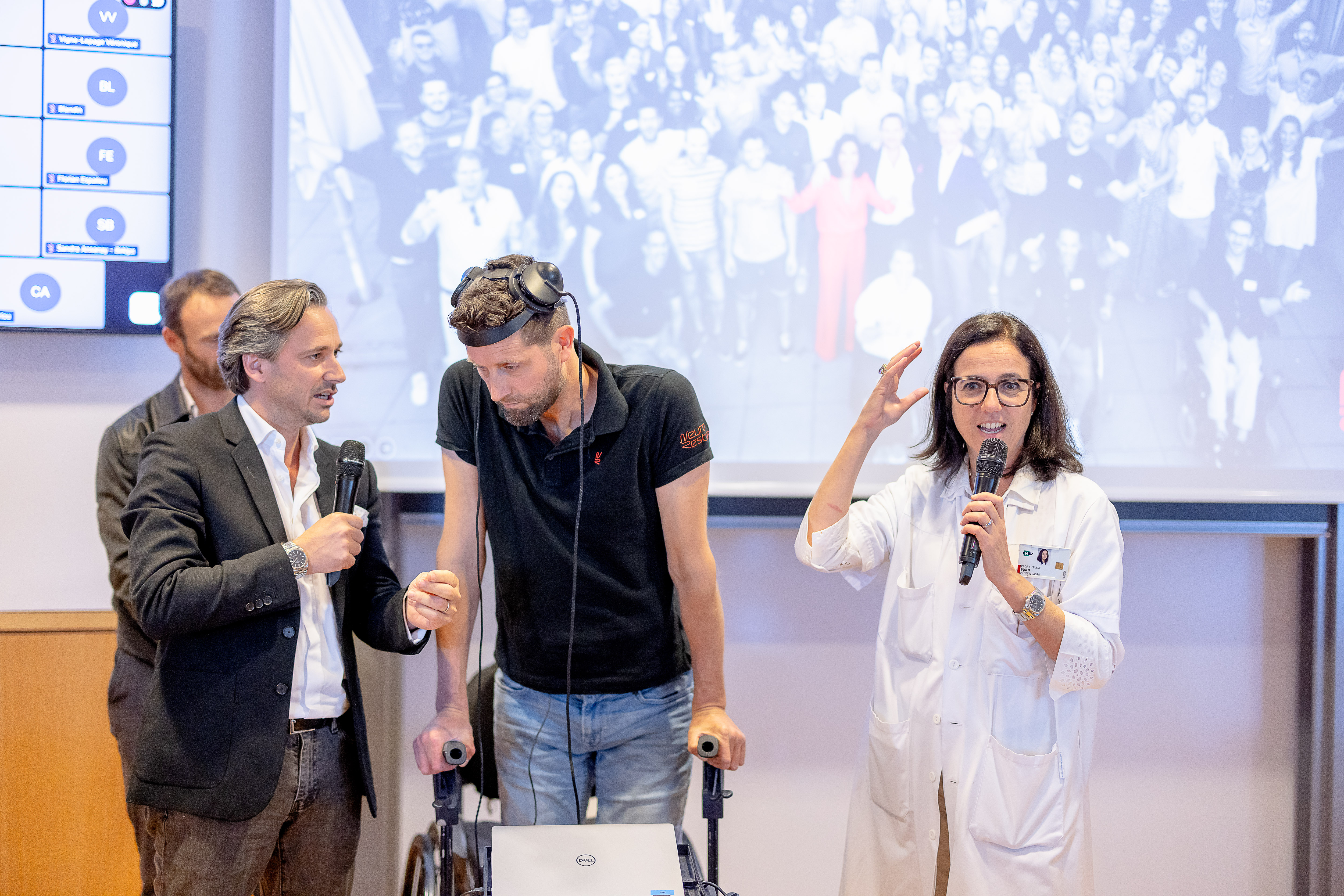 Gert-Jan Oskam with EPFL scientists Gregoire Courtine and Jocelyn Bloch 
