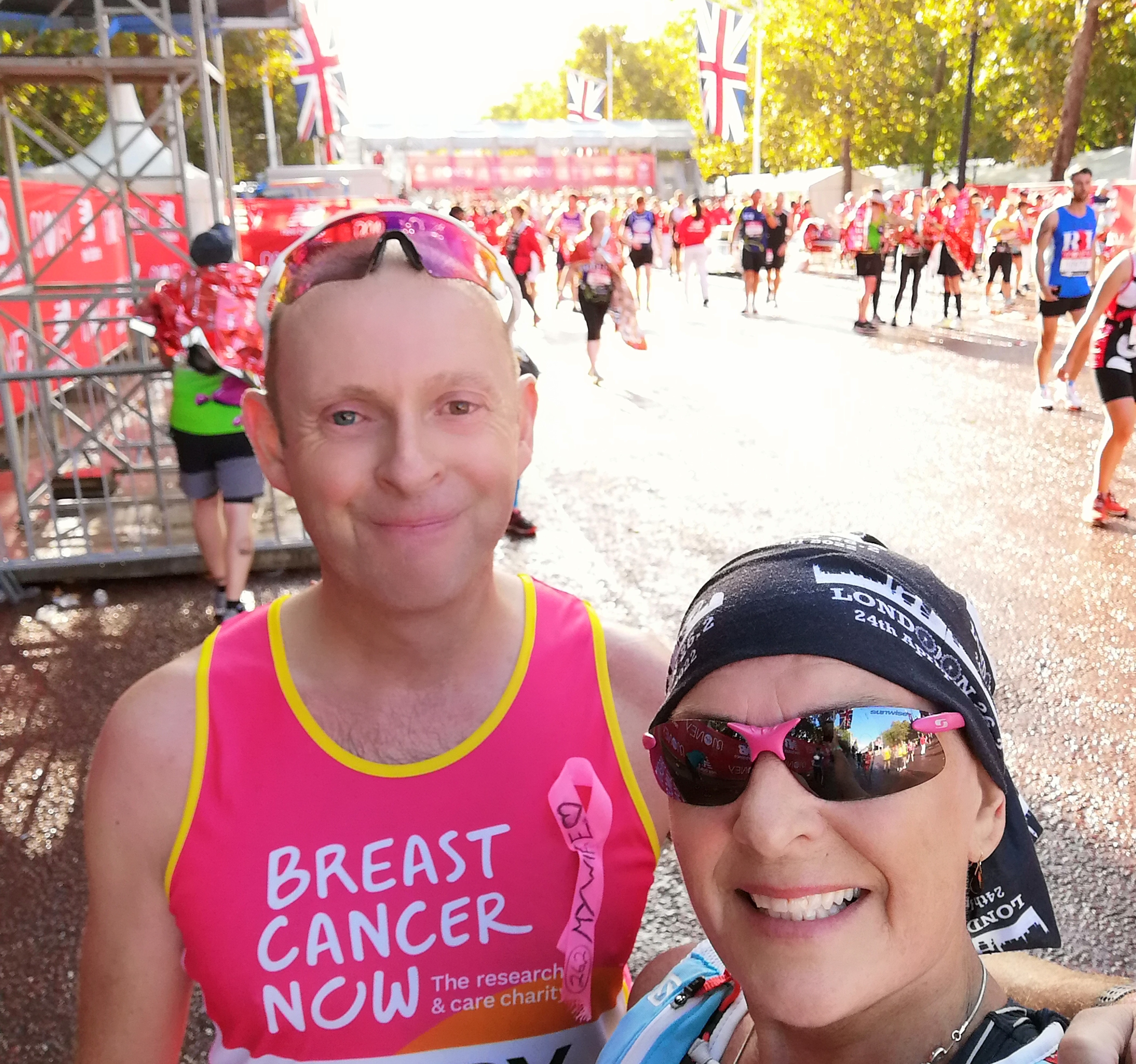 Judith and Paul Kippax at the finish line of the 2021 London Marathon