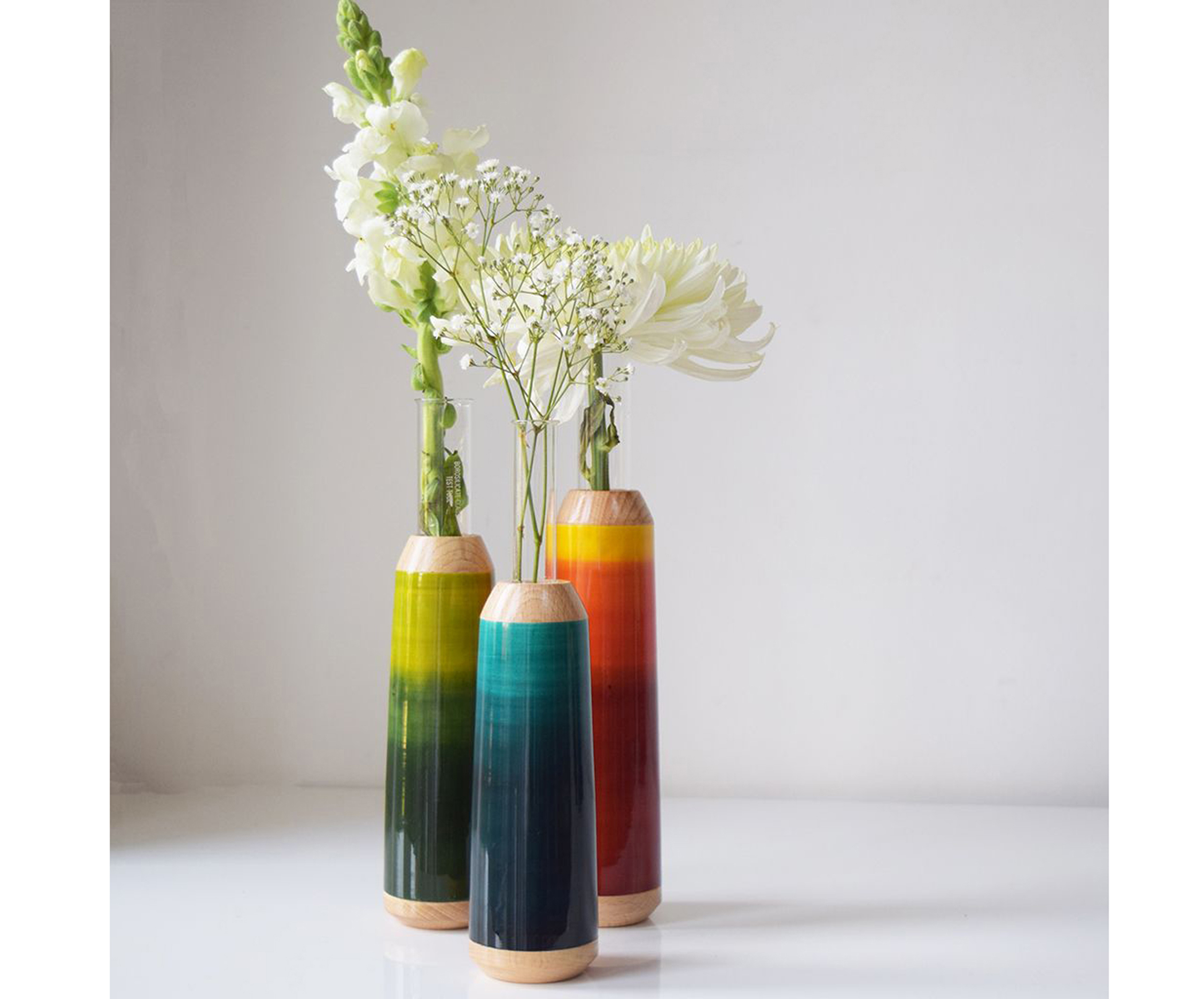 The Elephant Head Slant Tube Vases, Single, Red-Orange, Blue & Green, £19 each, The Elephant Head