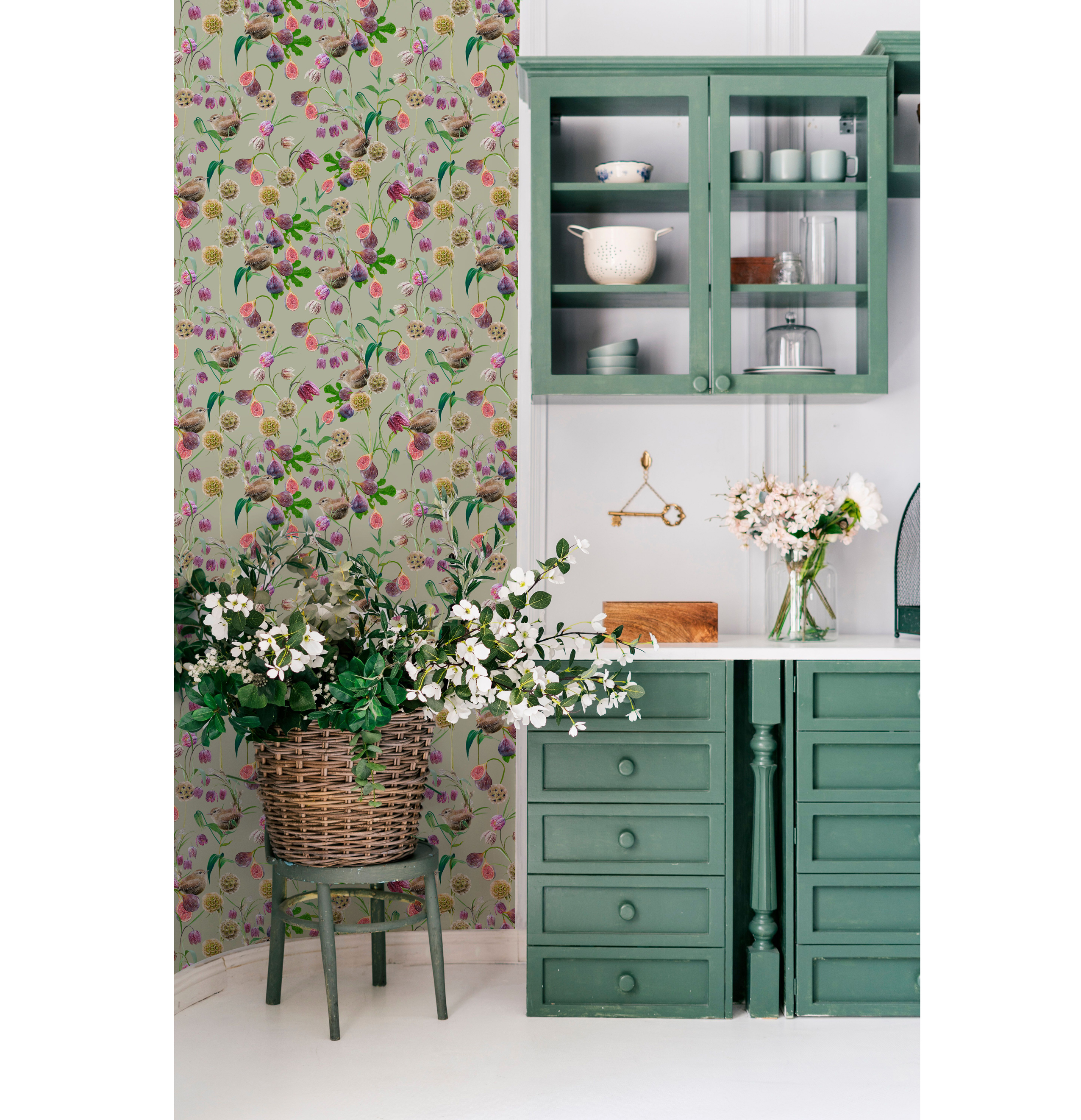 Botanical Wren Wallpaper By Lola Design – Mist Green, £99.99 per roll, Lola Design
