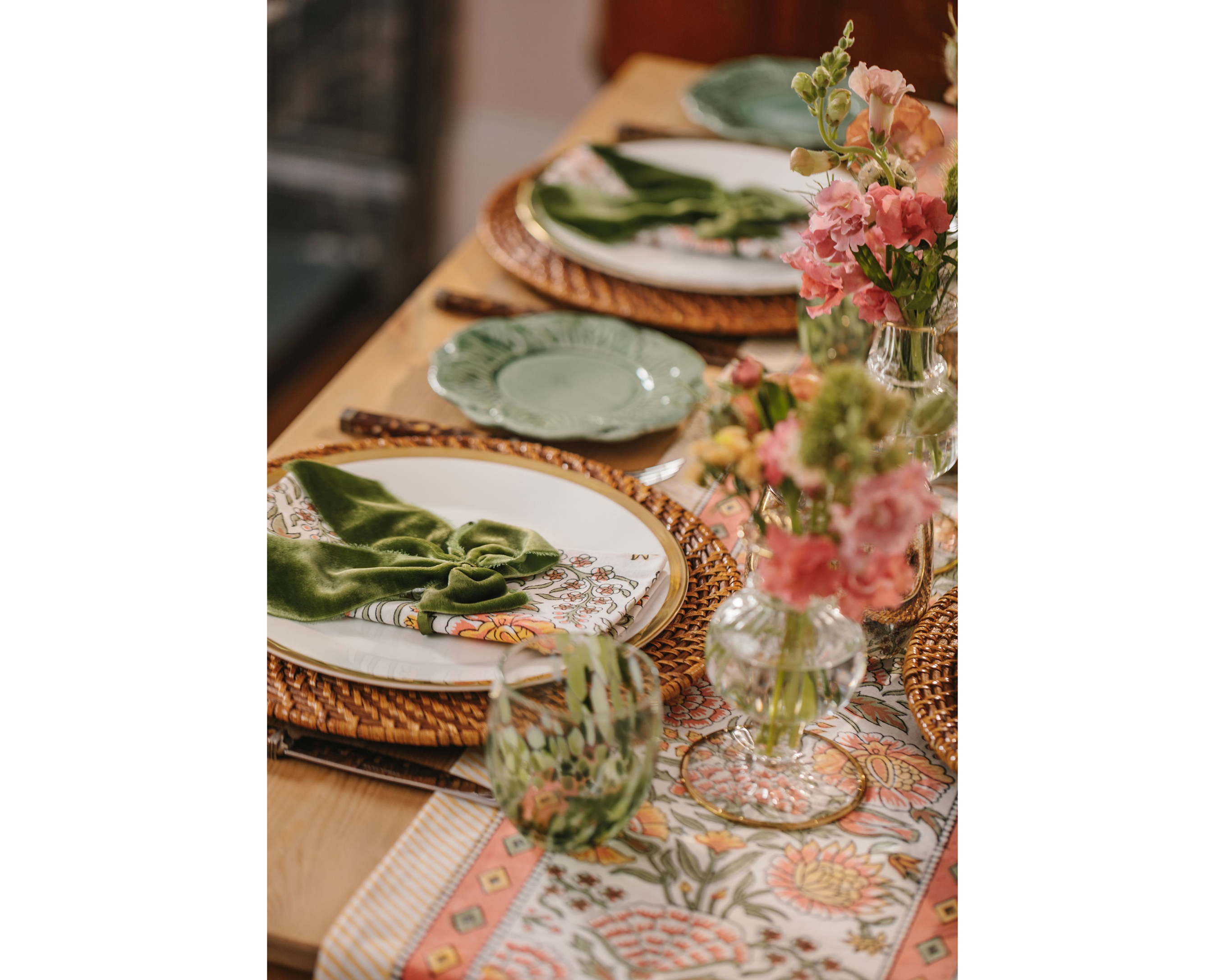 Dahlia Table Runner, £25, Dahlia Napkins, Set of Two, £15, Truffle Tablescapes