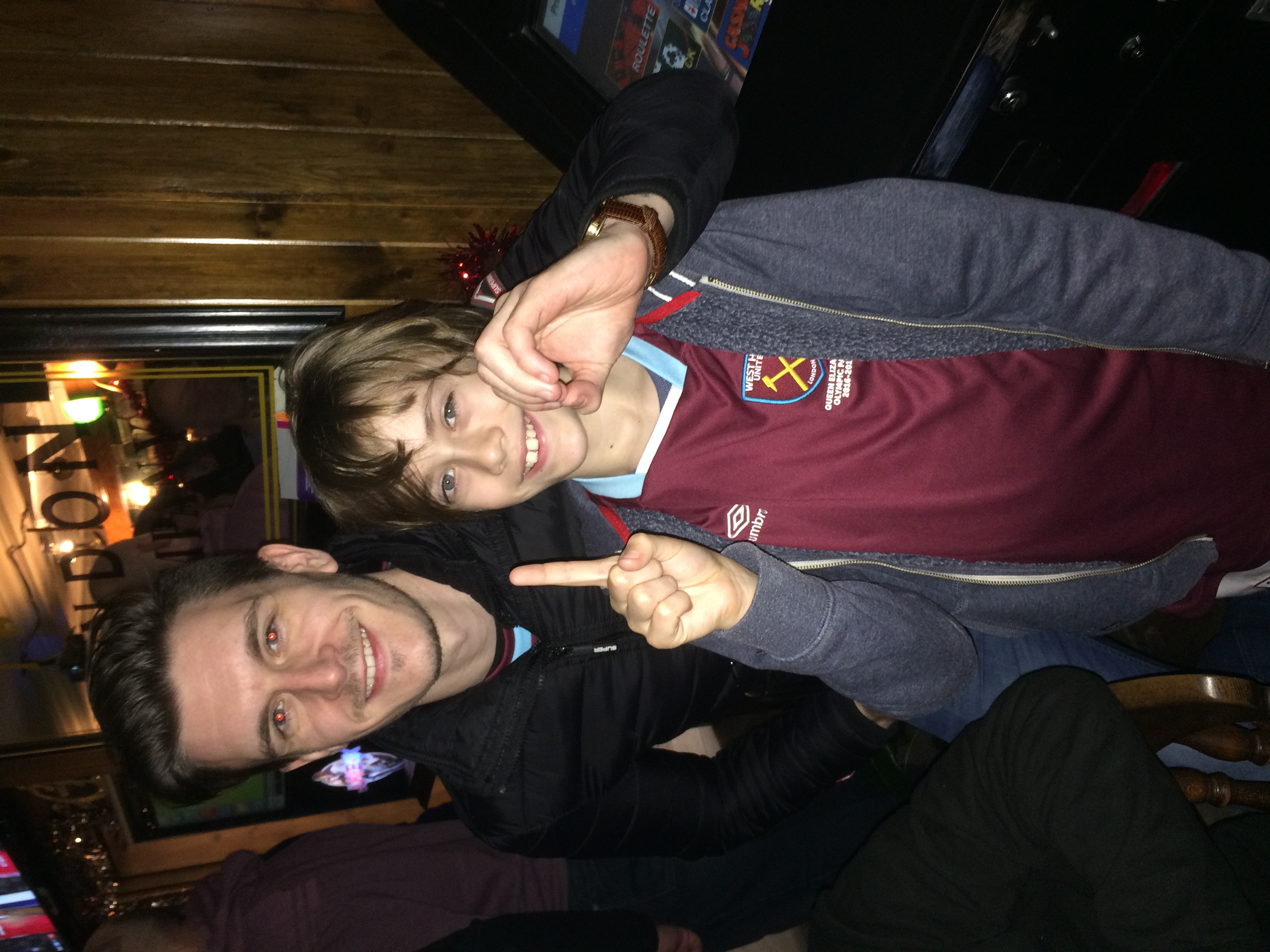Mark Sullivan's sons, Matthew (left) and Jack (right) after a West Ham win 1-0 in 2016